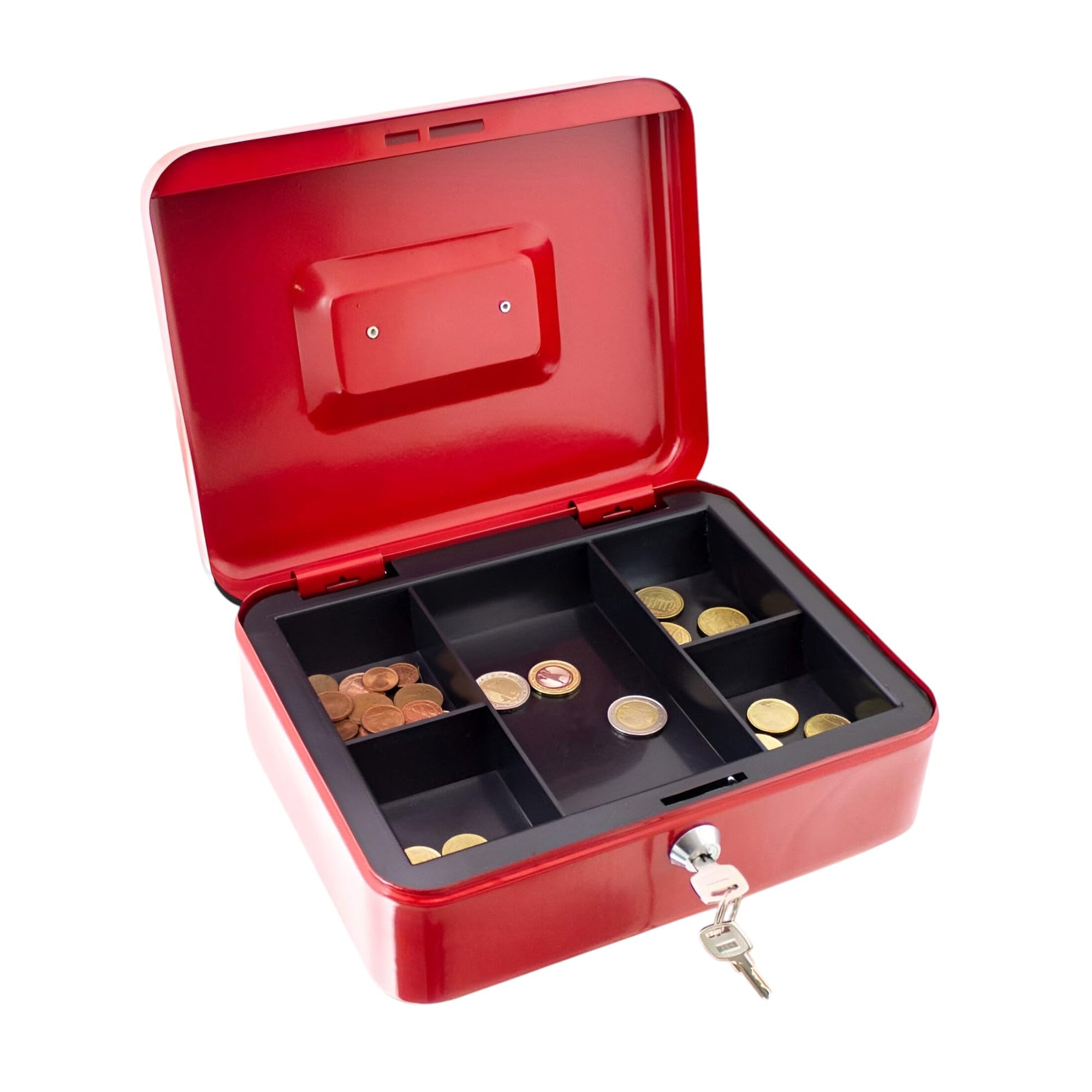 oddpod™ DL Metal Cash Box & Jewelry Safe Locker with Plastic Coin Tray & Key Lock - Large (Red)