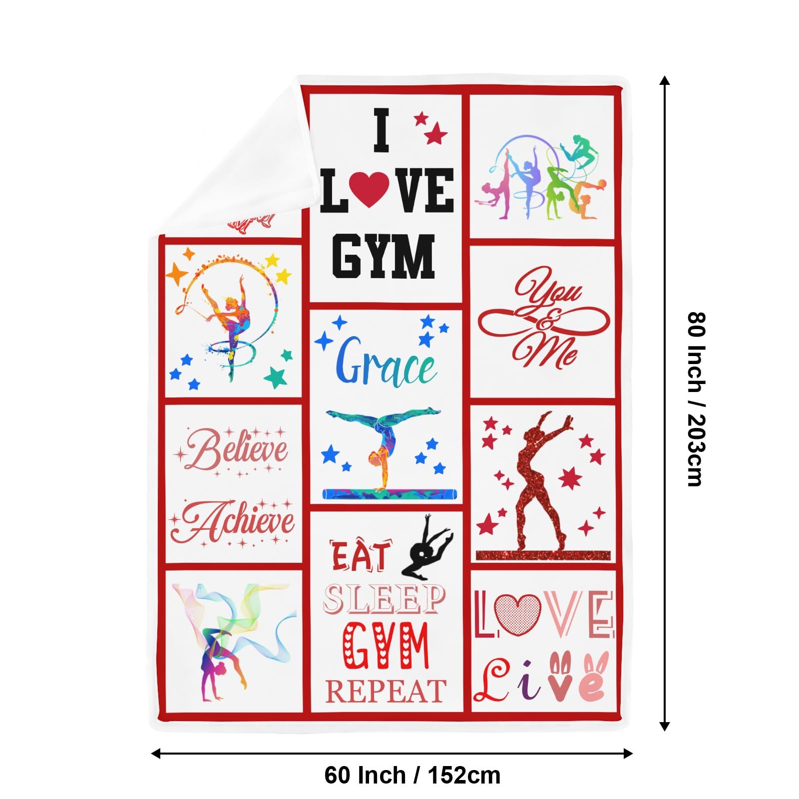 Personalized Name Gymnast I Love Gymnastics Star Heart Red Heat Relief Bedding, Gifts for Boys Teens,10x15Inch