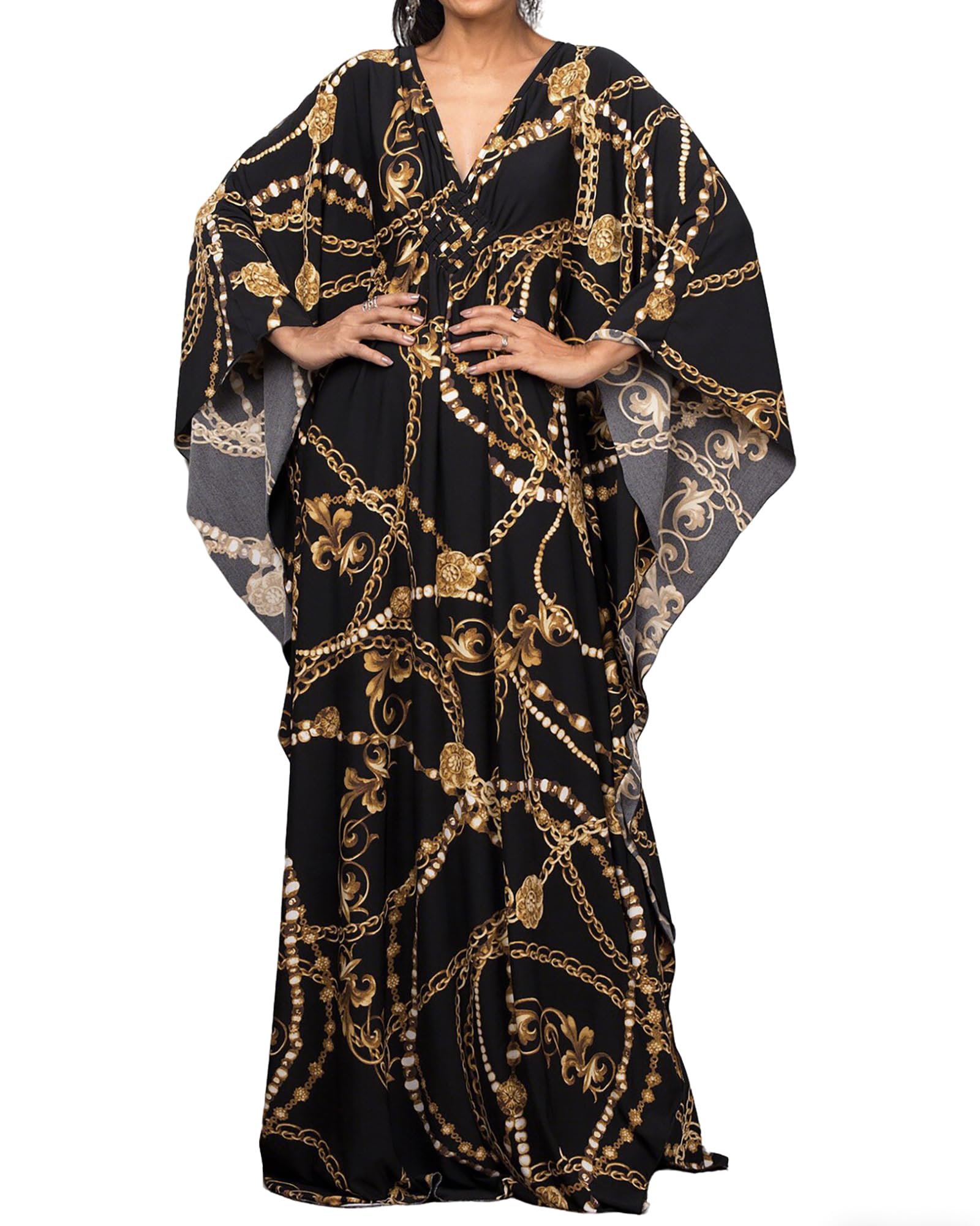 Bsubseach Women Print Beach Kaftan Dress Short Sleeve Plus Size Bathing Suit Cover Ups