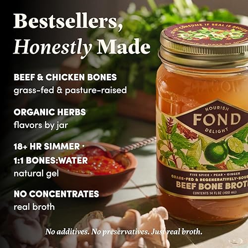 Miniatura 5 de FOND Caldo regenerativo de hueso de res alimentado con pasto  Caldo de carne a fuego lento para un sabor rico y nutritivo, rico en nutrientes,