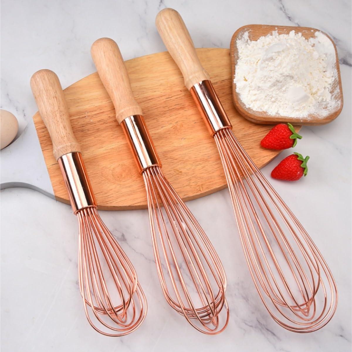 Schneebesen Rührbesen Küchenmixer, Kochhandmixer, Milchbesen, Manueller Schneebesen Mit Eichengriff Handschneebesen(Pink,12inch)