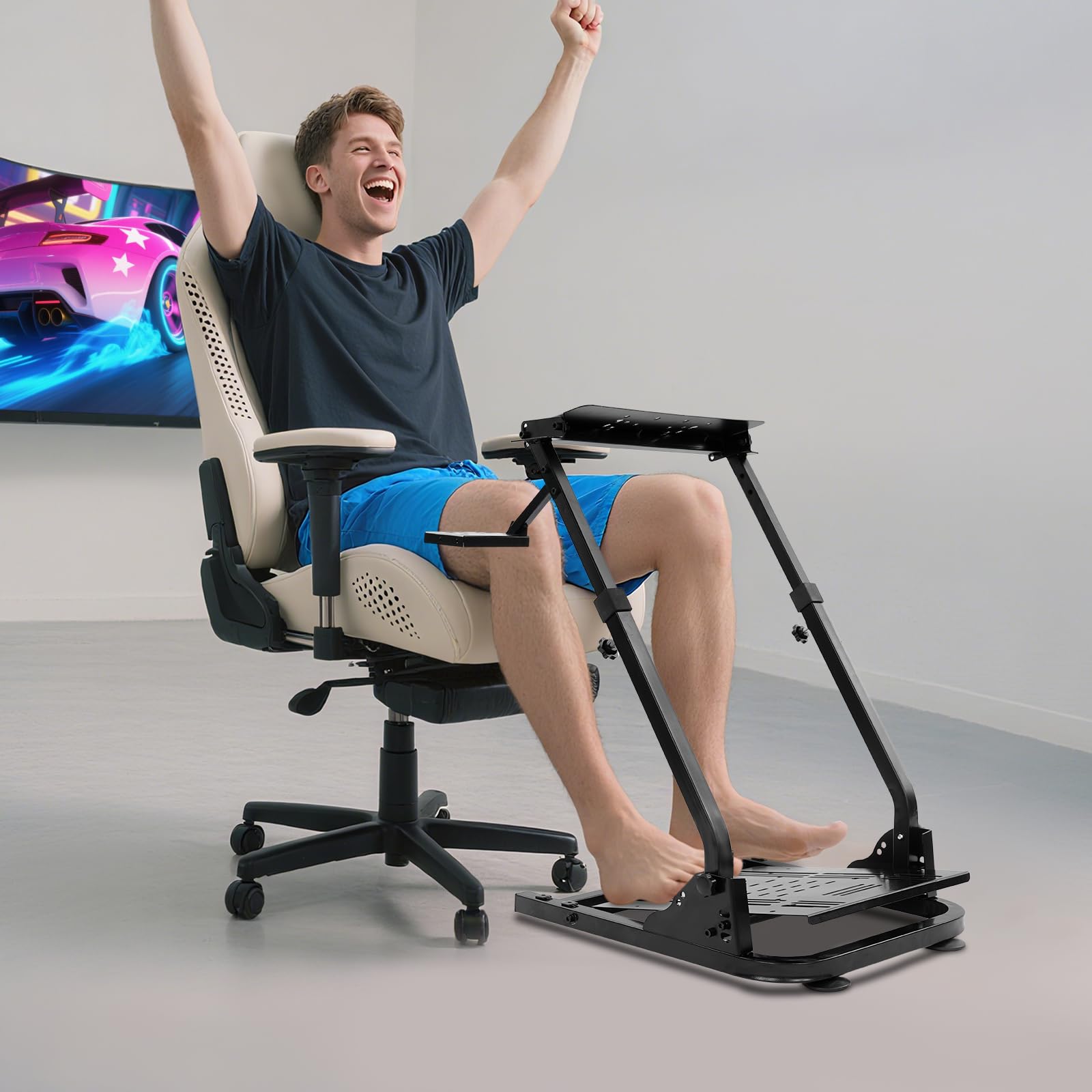 Dettchan Support de volant pliable noir pour les jeux, hauteur réglable de 56 à 78 cm, pour salles de jeux, lieux de divertissement, studios personnels