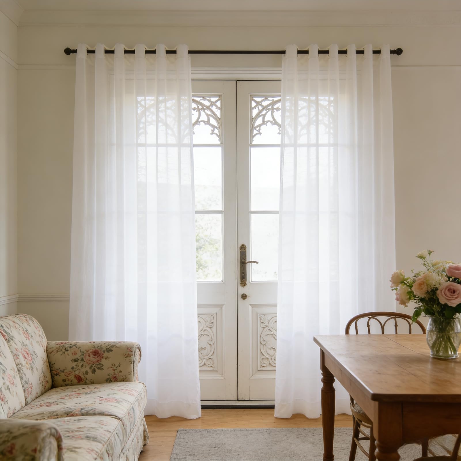 Rideau voile fenetre pour chambre voilage moderne anti-vis-à-vis effet lin