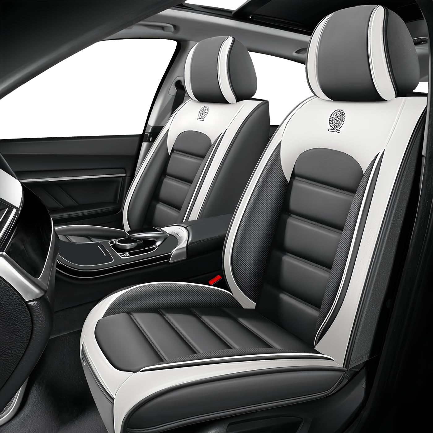 Car Seat Covers for Toyota Sienna 2004-2026 Seat Covers Full Set PU Leather Custom Fit Easy Install Anti-Slip, White Gray