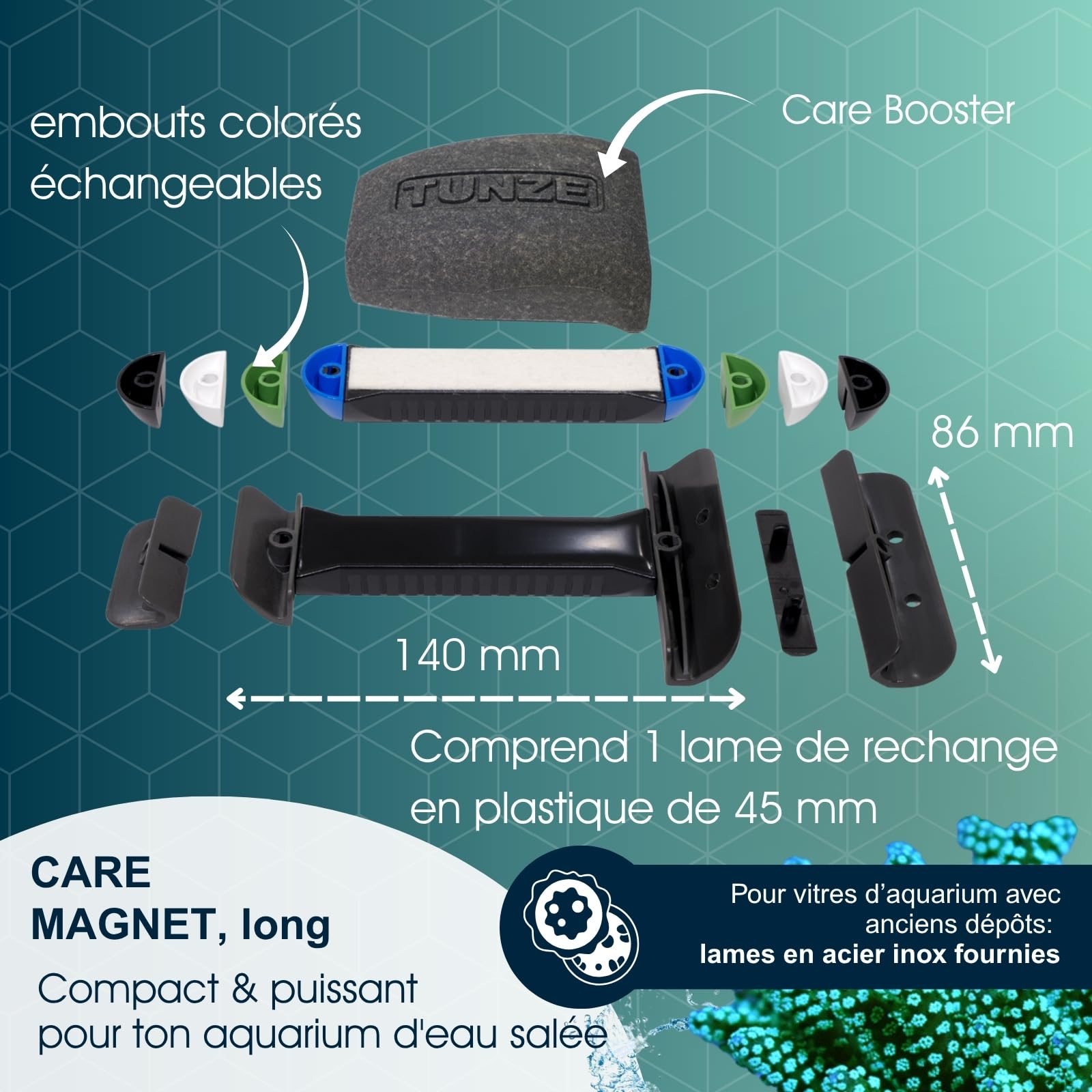 TUNZE Care Magnet Long Aquarienreiniger für 10-15 mm Glasstärke mit Edelstahlklinge