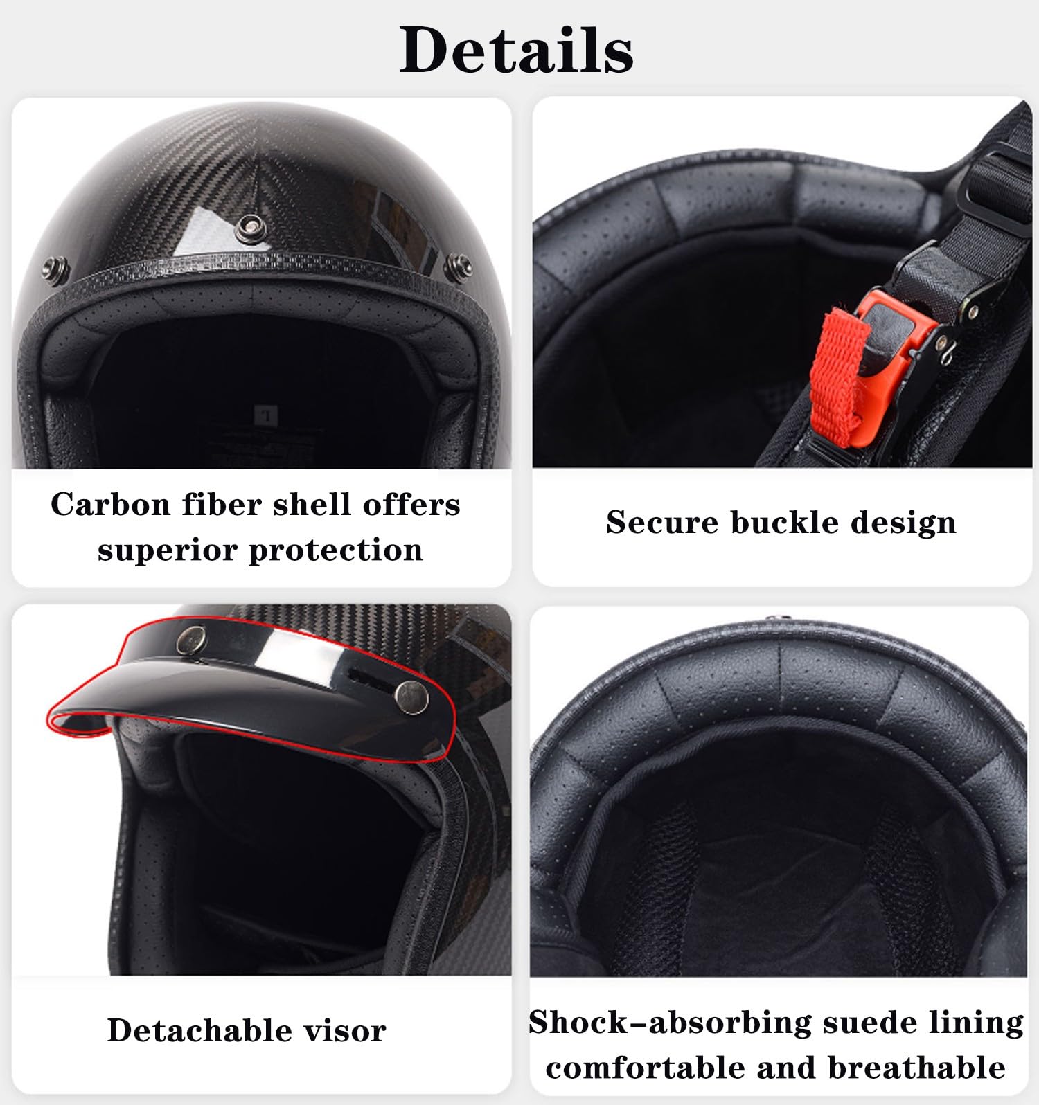 Casque Jet Moto Vintage Casques Bols Mobylette Homologué ECEDOT Demi Casque Ouvert Fibre De Carbone pour Adultes Hommes Femmes Convient À Toutes Les Saisons Casques Portable