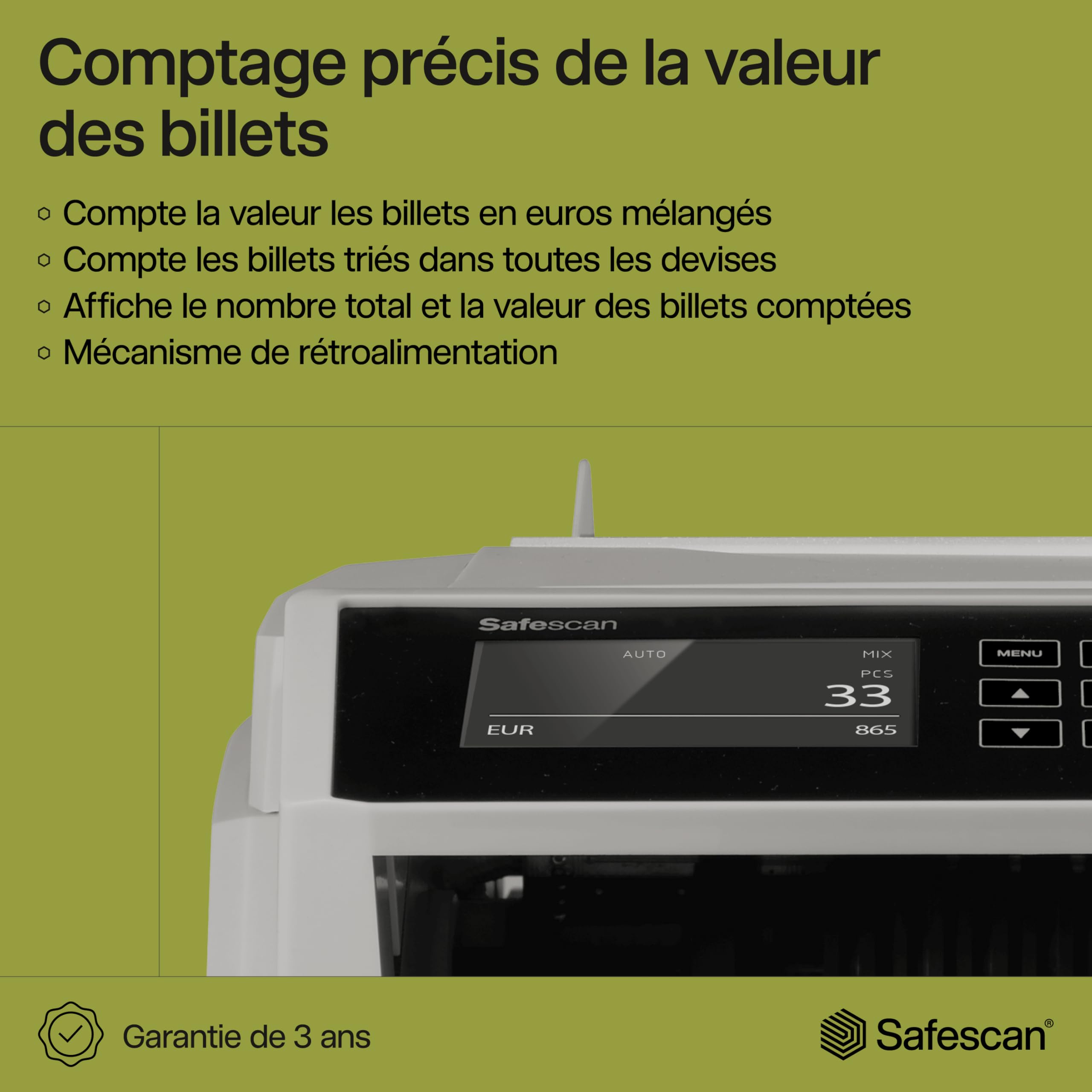 Safescan 2465-S compteuse de billets valorisatrice pour les billets mélangés euro - Compteur de billets avec détection de faux billets sur 7 points - Compte les billets triés de toutes les devises