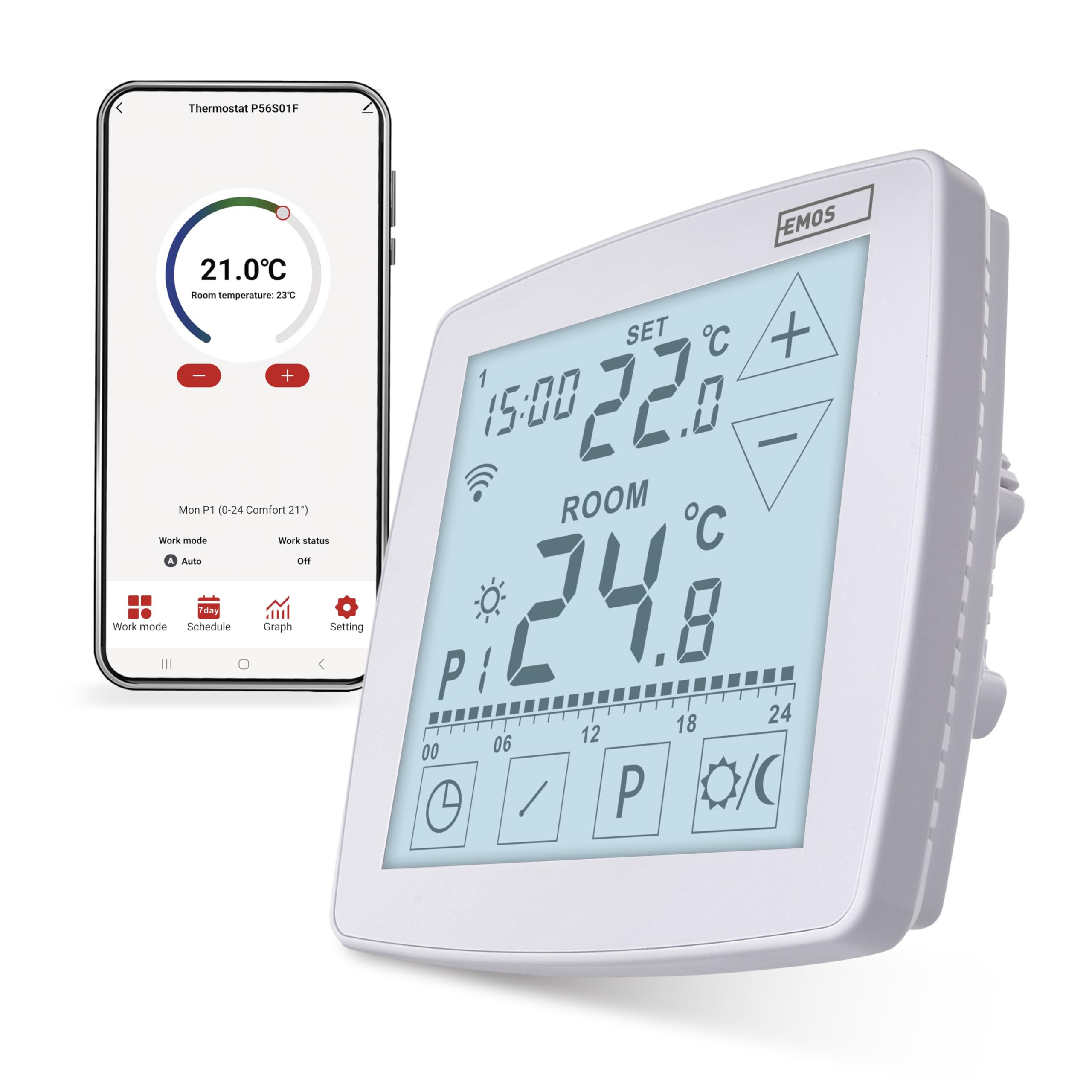 EMOS GoSmart - Smart Home Raumthermostat mit App - WiFi - Open Therm Thermostat für Fußbodenheizung - mit Touch-Bedienung - energiesparend - Tuya, Smart Life, Google Assistant und Alexa kompatibel