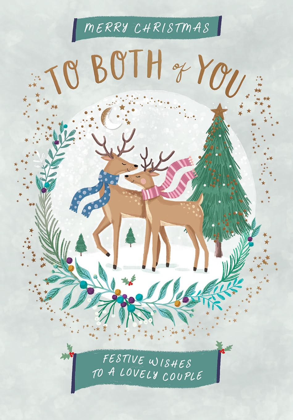 Christmas Card To Both of You 2 deer - 9 x 6 inches - Piccadilly Greetings