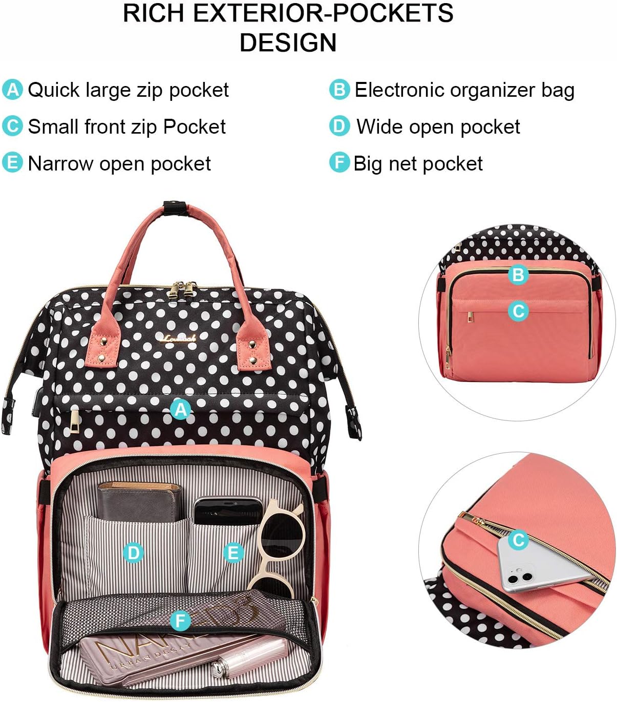 LOVEVOOK Laptop Backpack for Women Work Laptop Bag Stylish Teacher Backpack Business Computer Bags College Large Capacity Laptop Bookbag