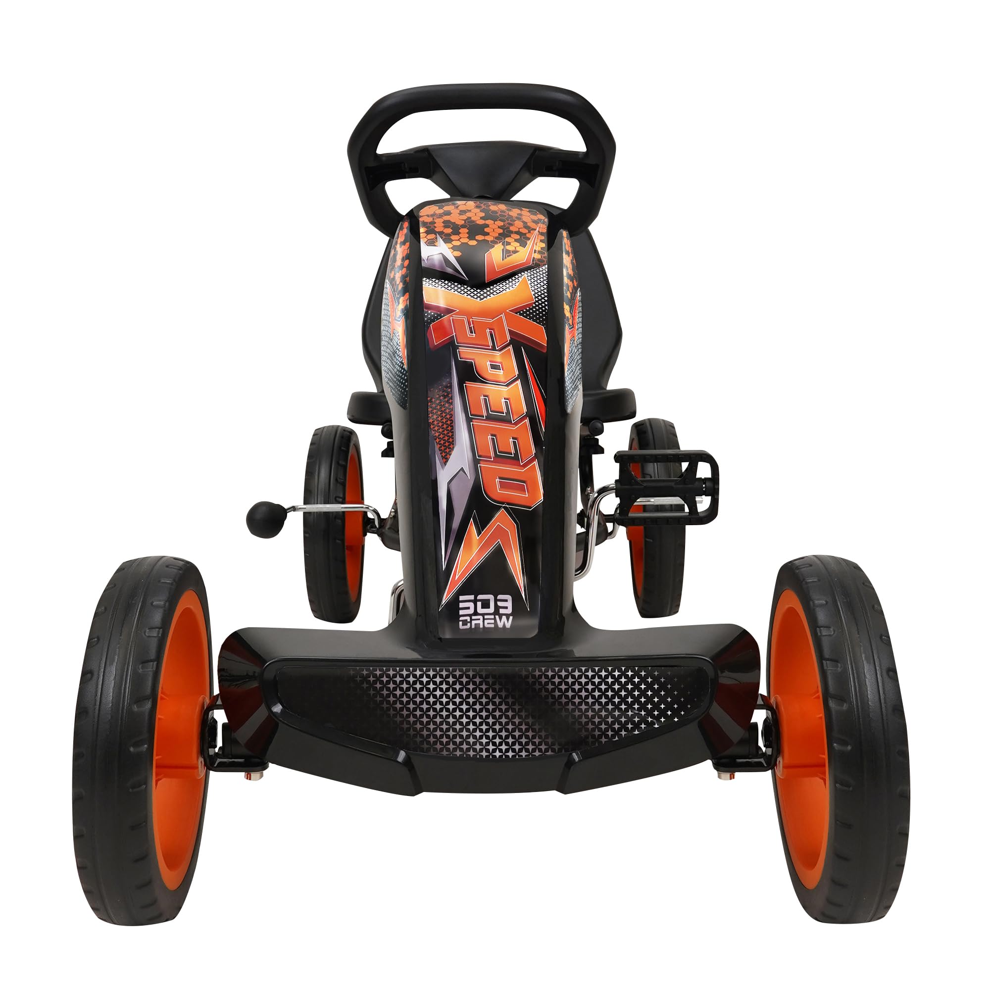 509 Crew XSpeed pedal karts - naranja, scooter, gráficos deportivos delanteros, asiento ajustable, ruedas de 4 radios con diámetro de 25 cm, con freno de mano, a partir de 4 años