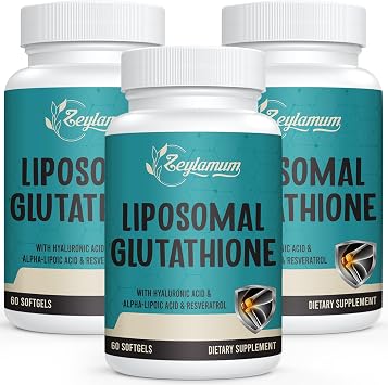 2400 MG Liposomal Glutathione Softgels, Advanced Liposomal Delivery, Active Form L-Glutathione Reduced GSH, with Hyaluronic Acid and Resveratrol, Antioxidant Formula, 180 Softgels