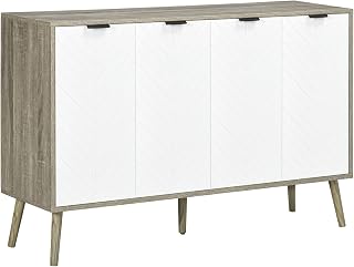 HOMCOM Modern Sideboard Buffet Cabinet, 47" Kitchen Storage Cabinet with 4 Doors and 2 Adjustable Shelves, Coffee Bar Station, Grayish Brown