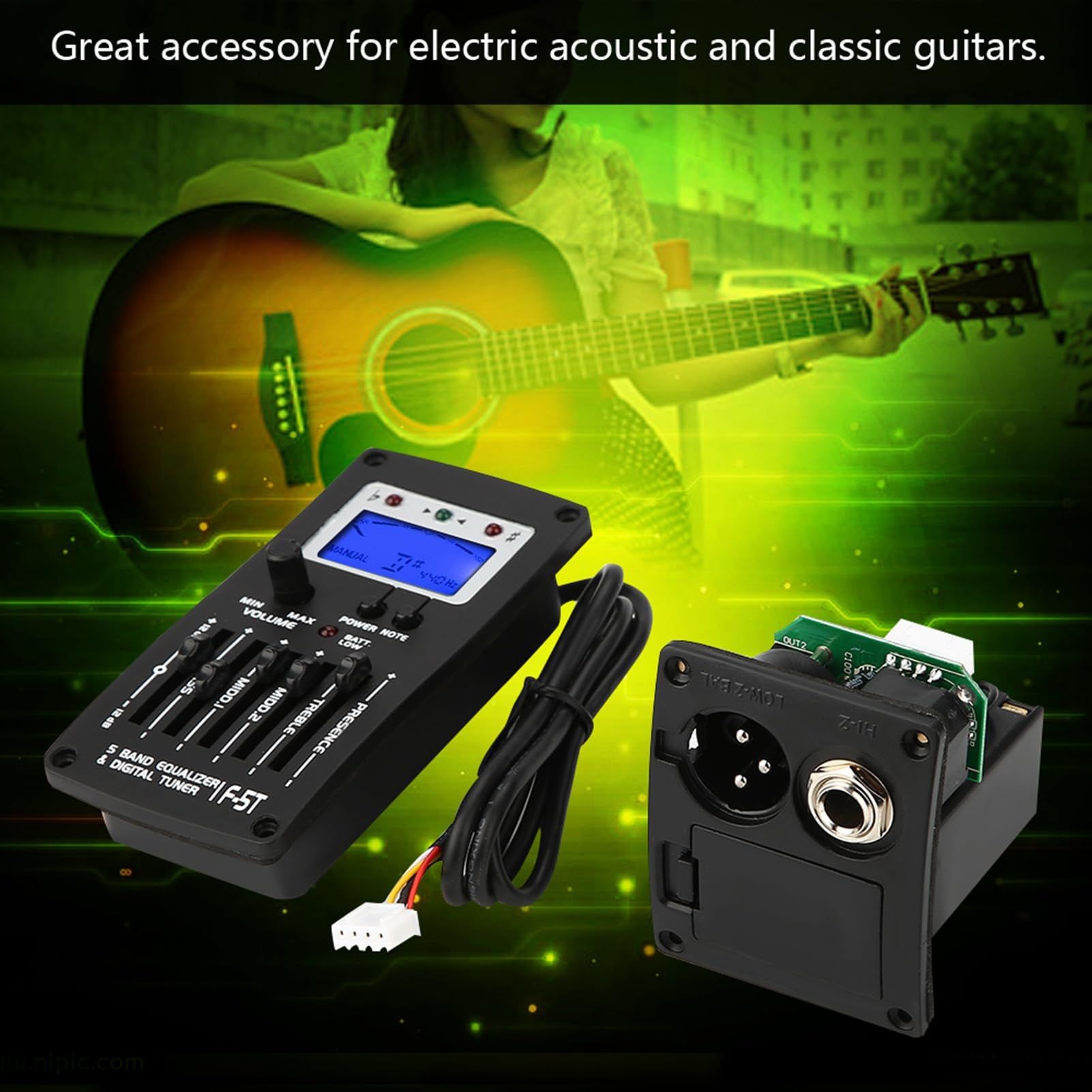 5 - Band -Equalizer für Gitarrenvorverstärker Equalizer, digitaler Tuner -Pickup F - 5T für elektrische akustische klassische Gitarren mit Volumensteuerung