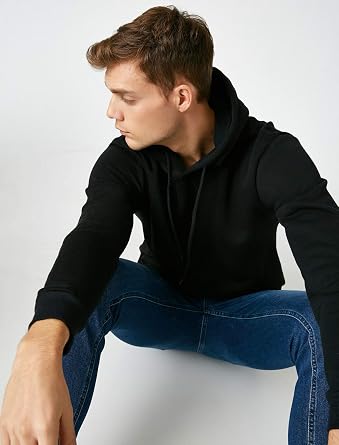 Koton Erkek Kap onlu, Uzun Kollu Sweatshirt, Siyah, M Beden