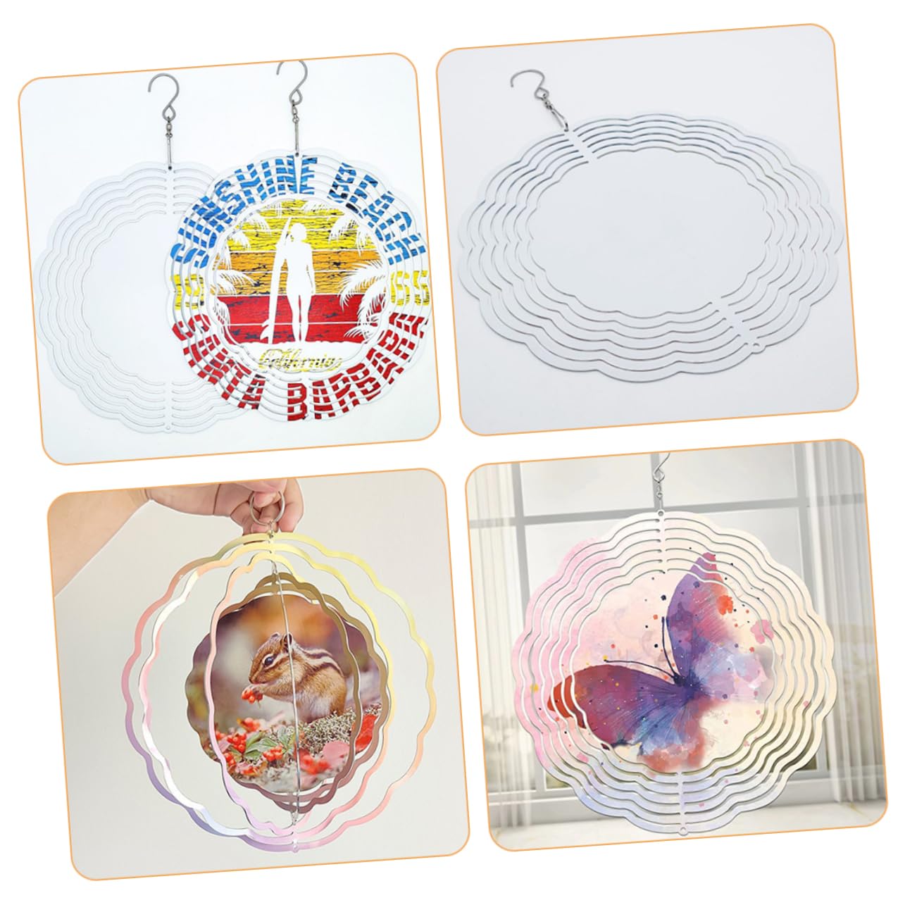 Kisangel 2Pcs Sublimation Blank Wind Spinner DIY Hanging Ornament for Outdoor Garden Window Decor Metal Spinner Pendant Easy to Install with Hook Unique Design