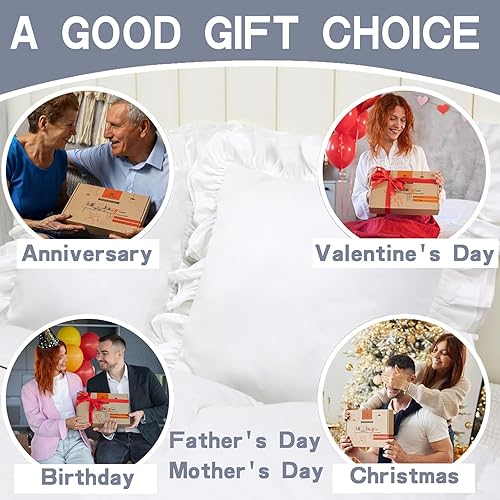 Miniatura 6 de Lemfux Juego de 2 fundas de almohada europeas blancas con volantes, 20 x 20 pulgadas, fundas de cojín cuadradas 100% de algodón, estilo shabby chic,