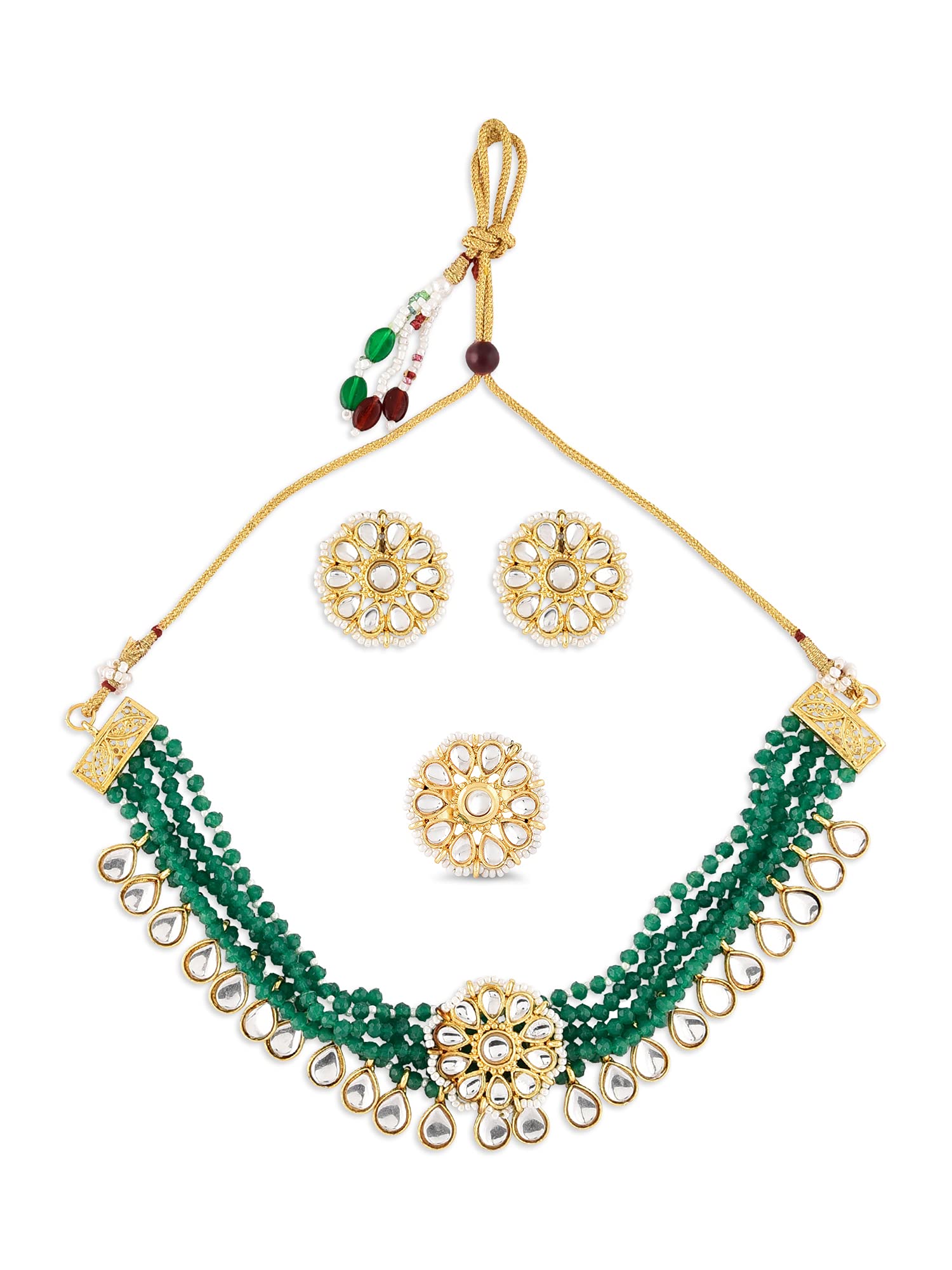 ZAVERI PEARLS Green Beads Ethnic Kundan Choker Necklace Earring & Ring Set For Women-ZPFK18517 (B0DBQFCKBS) Amazon Price History, Amazon Price Tracker