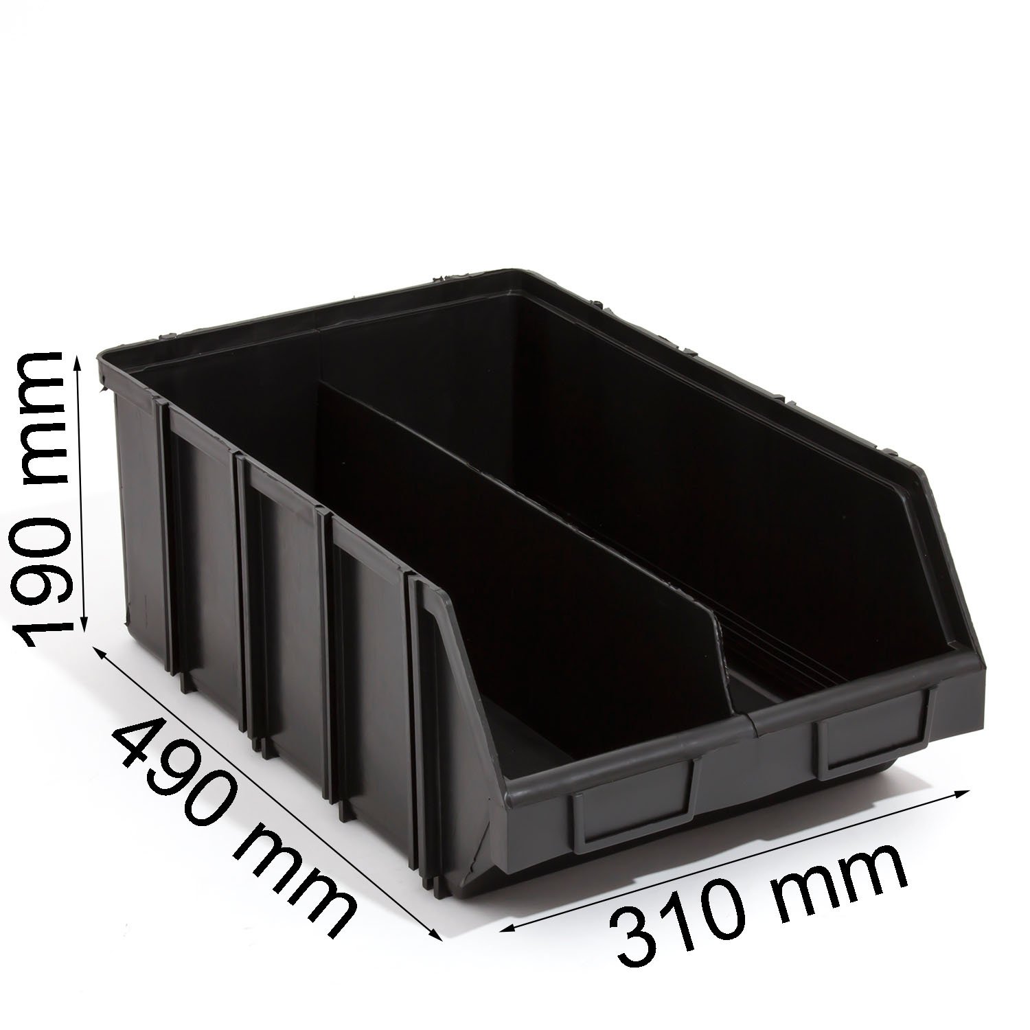 10 Große Stapelbox mit Trennwand 490x310x190 mm Gr. 4 Sichtlagerkästen Kunststoff PP 2 Fächer