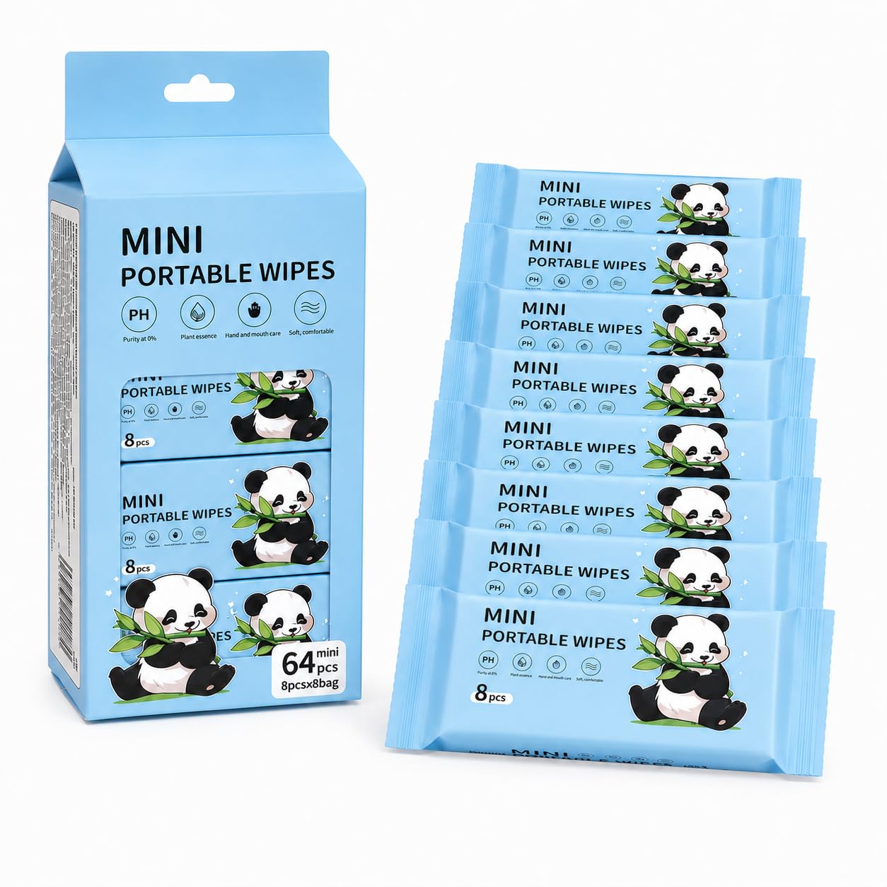Mini Baby Wet Wipes, 64 Count, 8 Pocket Packs, Travel Size | Soft nonwoven fabric, RO-purified water moisture, pH-balanced care, resealable pouches, purse and diaper bag friendly-image-14