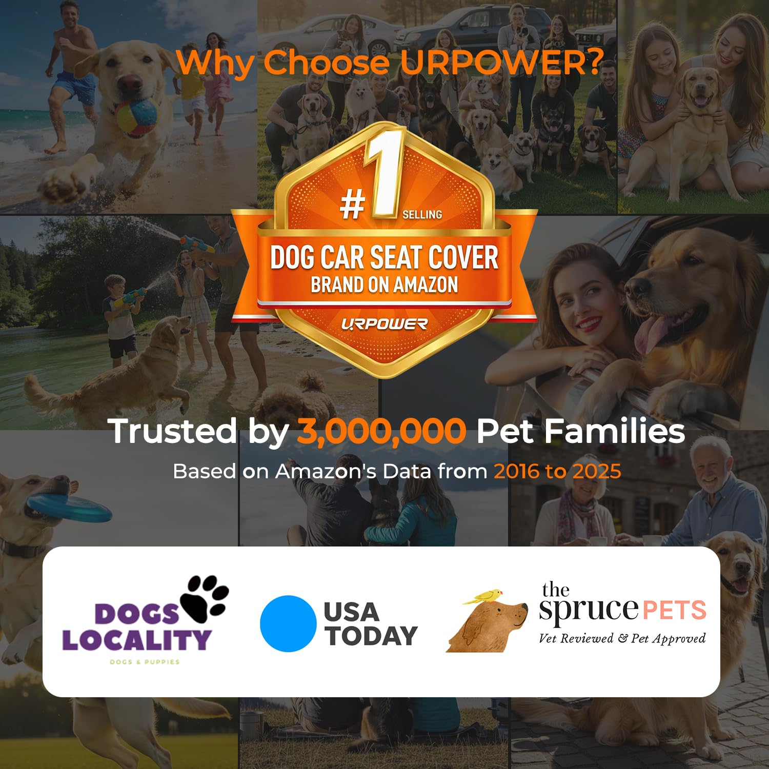 URPOWER 2026 Housse de siège arrière améliorée pour chiens - Grande housse de siège de voiture pour chien avec fond dur peut contenir 249 kg, hamac pour chien imperméable avec lit pour animaux de