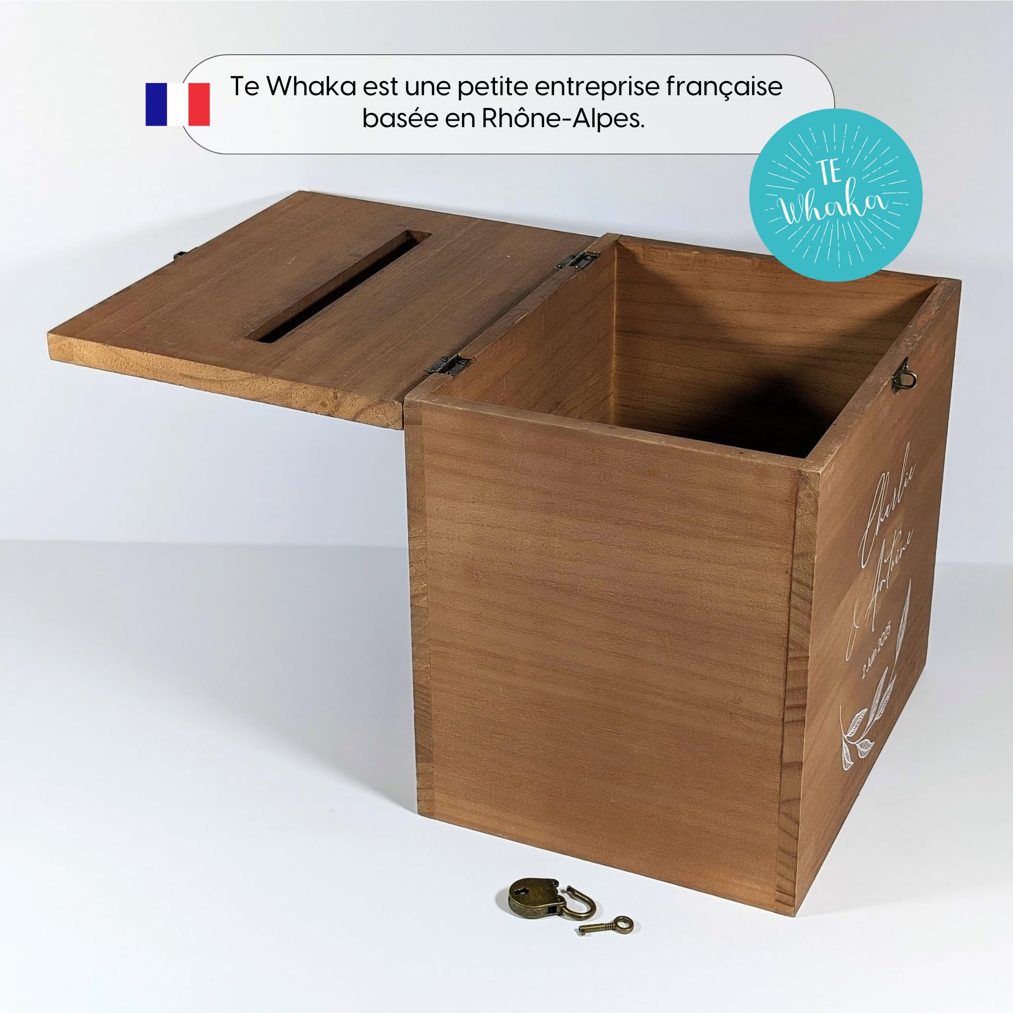 Grande urne Mariage personnalisée en Bois, avec Cadenas | 25 x 25 x 20 CM | Urne Mariage, PACS, Baby-Shower, Baptême, Communion, Anniversaire, Retraite | TE Whaka