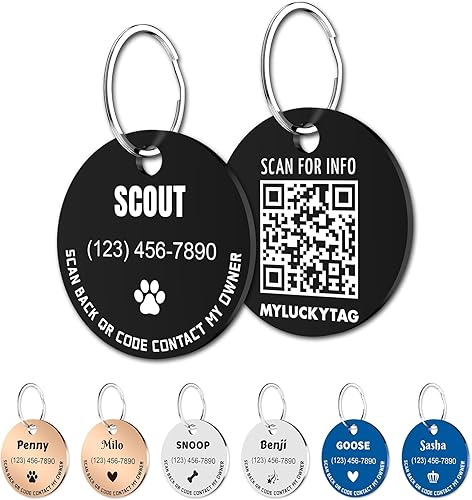 MYLUCKYTAG Etiquetas de identificación personalizadas para mascotas etiquetas de identificación de código QR de acero inoxidable - Perfil en línea