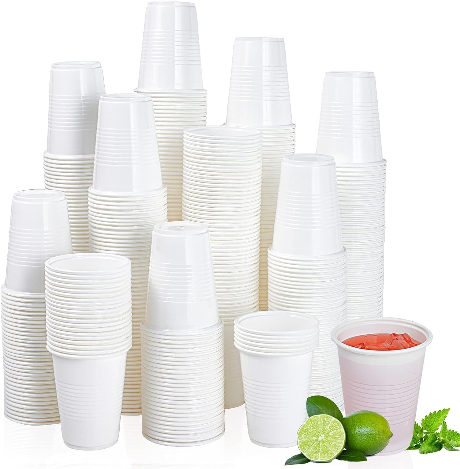 Efforias 500 X White Plastic Cups, 7oz Plastic Glasses for Party, Wedding, Cocktails, Christmas Party Cups, Cold Party Drinking Cups