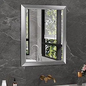 Amorho 24x30 Inch Bathroom Mirror Silver, Thick Metal Framed Wall Mirrors for Over Sink, Brushed Nickel Mirror Perfect for Bedroom, Living Room, Entryway, Rectangle (Horizontal/Vertical).