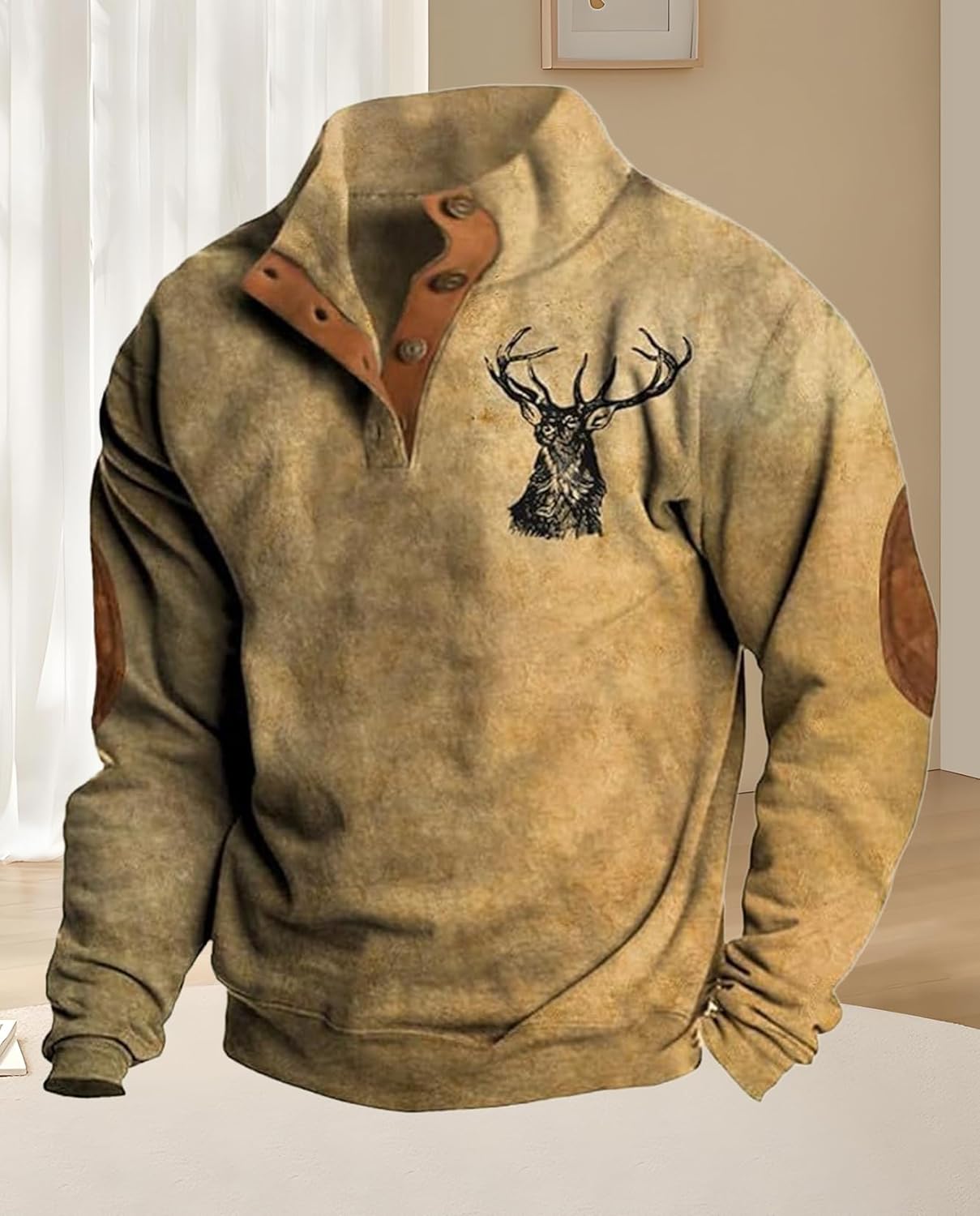 Western Sweatshirts for Men Aztec Retro Pullover Quarter Zip Sweatshirt Mens Stitching Color Fleece Sweatshirt - Image 5