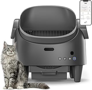 Selbstreinigende Katzentoilette Offen, Automatische Katzenklo mit App & Sicherheitssensor, Großer Abfallbehälter für bis zu 15 Tage, Elektrisches Katzentoilette für Mehrkatzenhaushalte, Grau