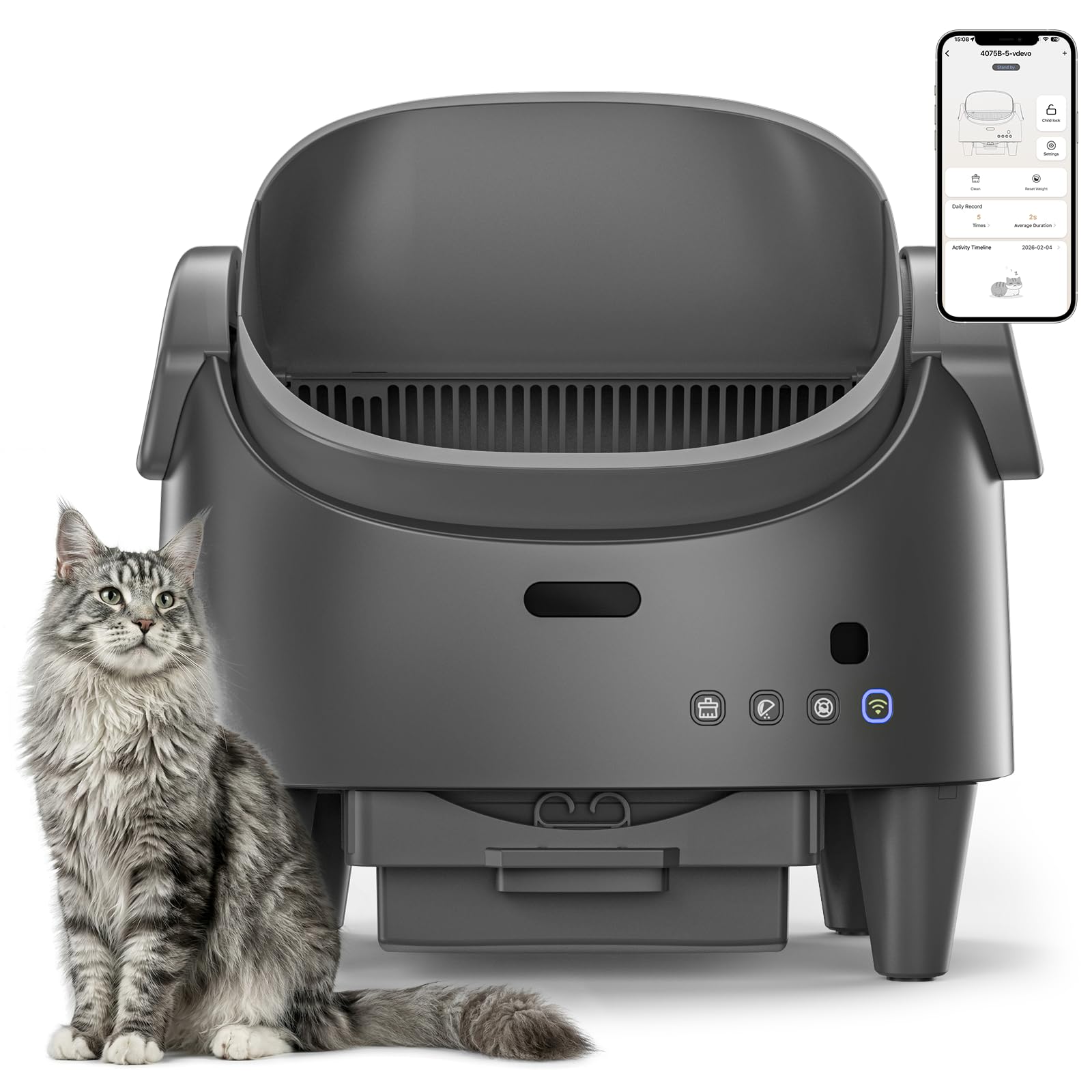 Litiere Chat Autonettoyante, Litiere Automatique avec 12 Capteurs De Sécurité, App Contrôle,Bac à Litière Autonettoyant Hauteur de Porte Réglable,Bac à Litière Électrique pour Plusieurs Chats
