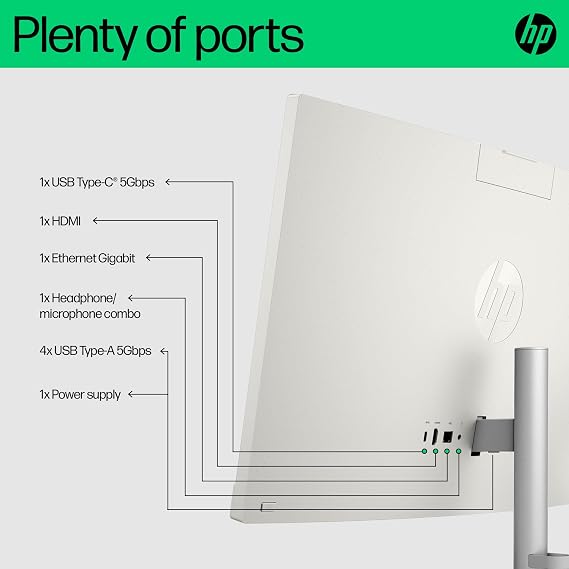 HP 24-CR0062NA | Intel Core i3-N300 Desktop PC | 8GB RAM | 512GB SSD | 23.8 All-in-One Computer | Windows 11 Home | Office & Home PC | Wi-Fi | Fast Performance