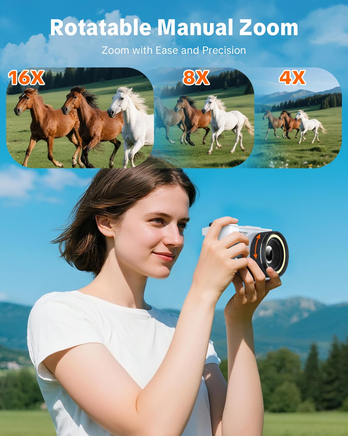 W & O Cámara digital 4K para fotografía, cámara digital para niños con tarjeta de 32G, cámara de vlogging de pantalla abatible de 3 pulgadas con luz de relleno para YouTube, CCD Y2K, cámaras digitales