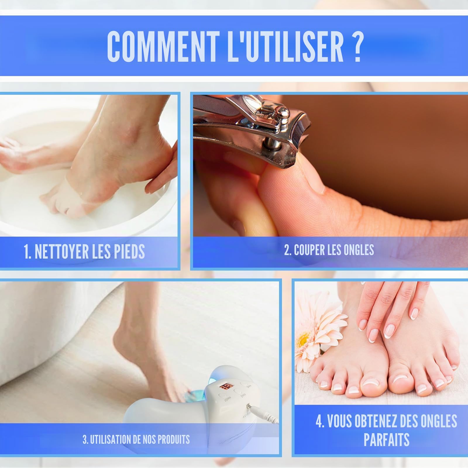 Appareil de traitement laser contre les champignons des ongles - 22 LED - Rechargeable - 470 nm - 910 nm - Haute efficacité - Pour ongles des doigts et des pieds (Gris et blanc)