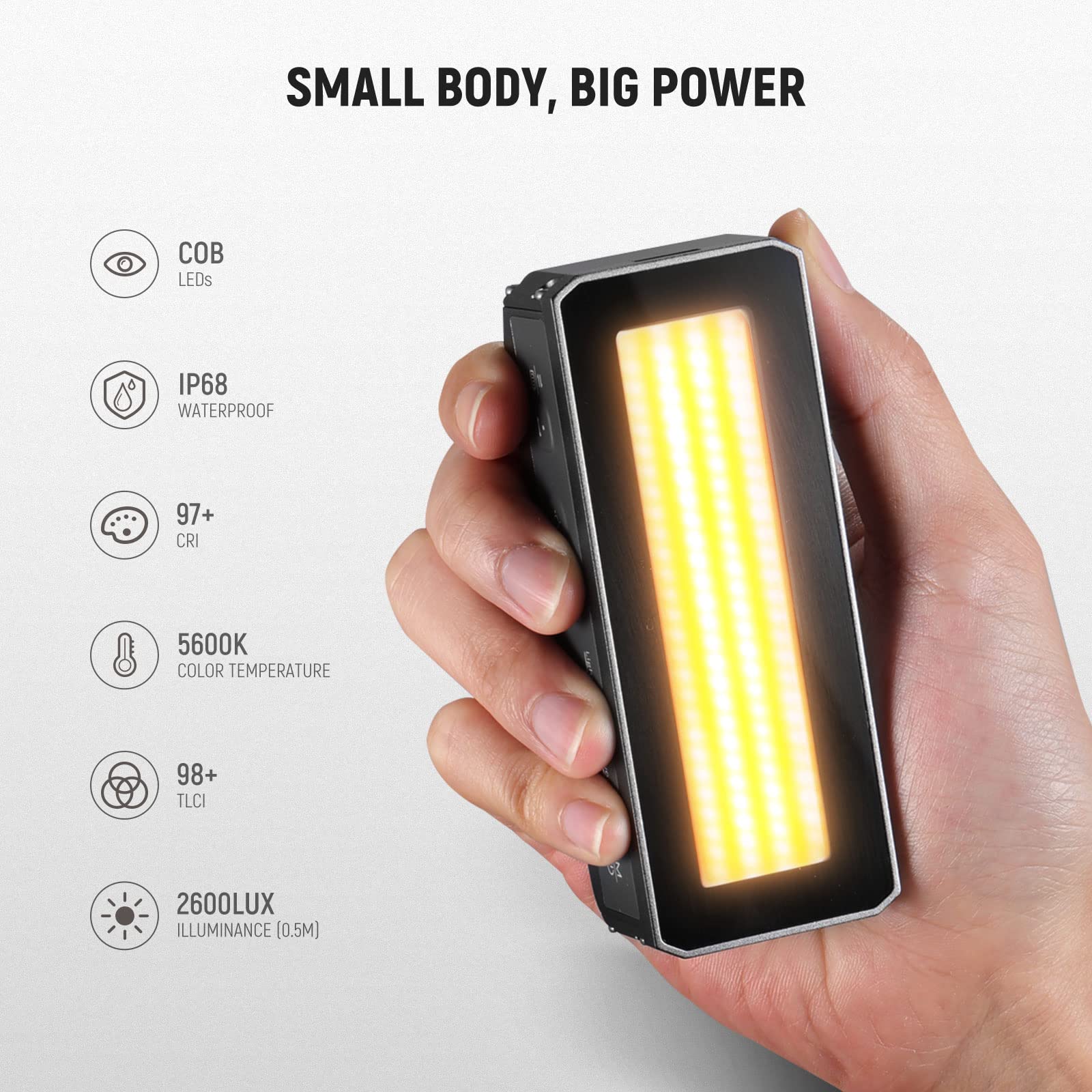 NEEWER WP12 Unterwasser Tauchlicht, 33ft/10m IP68 Wasserdichtes LED Video Licht mit Kugelkopf, 1900mAh 5600K CRI97+ TLCI98+ 2600lux/0,5m(Modus:BOOSTER),5 Effekte, Magnetische Aufladung für DSLR Kamera
