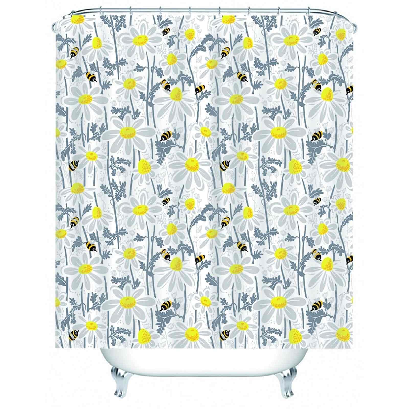 Rideau douche marguerites et abeilles pour salle de bain jaune