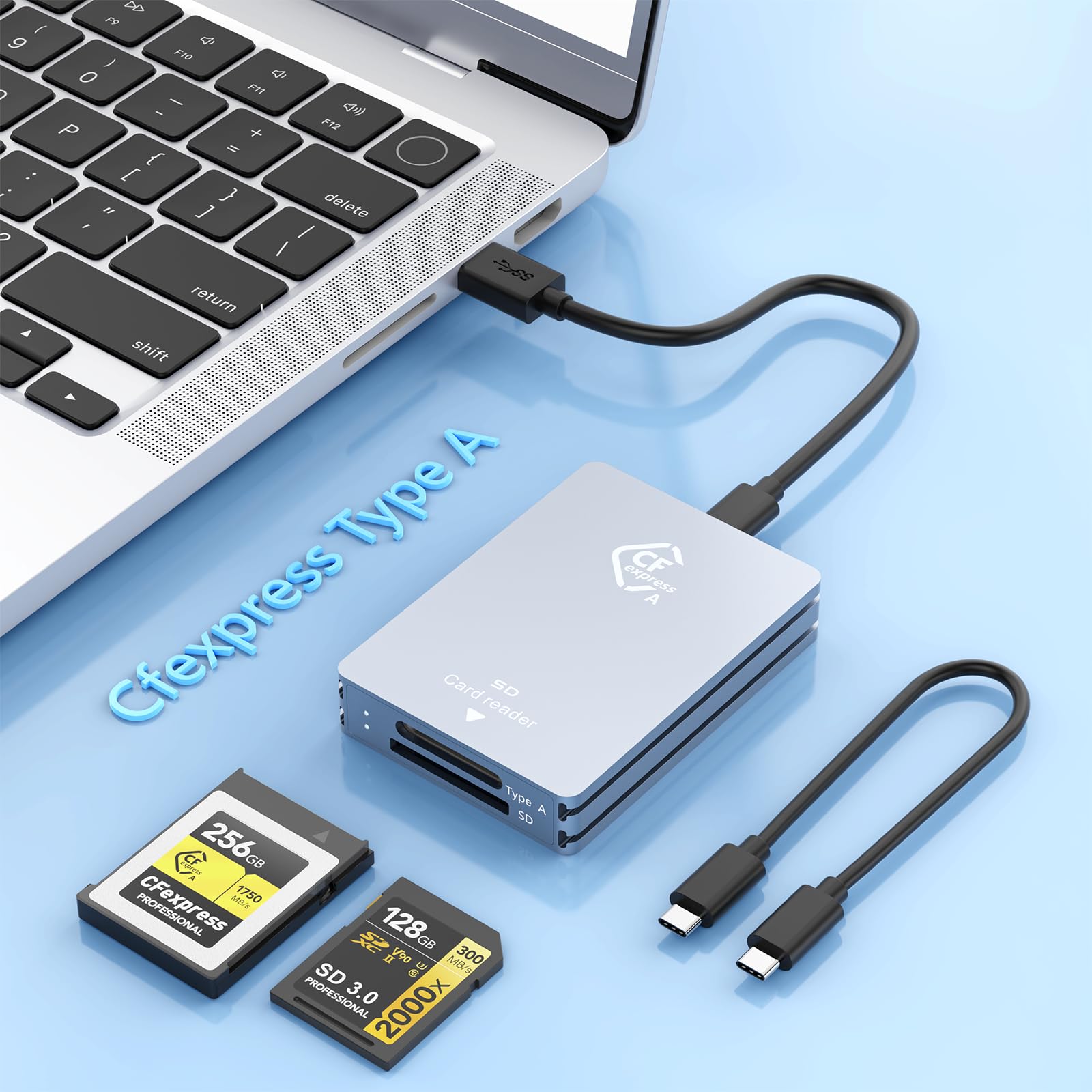 Lettore di CFexpress Type-A & Lettore SD Card 2-in-1, USB 3.2 (Gen 2) 10Gbps Lettore SD/CF Express tipo A Memory Card Reader Adattatore, Cavo USB A & C, Compatibile Windows/Android/Mac OS/Linux