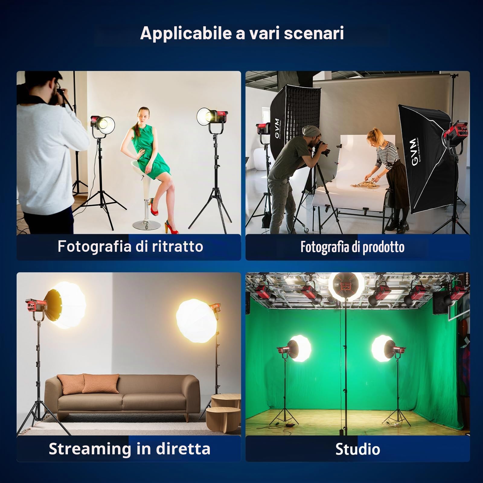 GVM - Luce video a LED, 300 W, 300 W, luce da studio a LED, 65000 Lux/1 m, per video studio, YouTube foto, CRI97+, 12 effetti, 2700 K – 6800 K, controllo DMX/APP