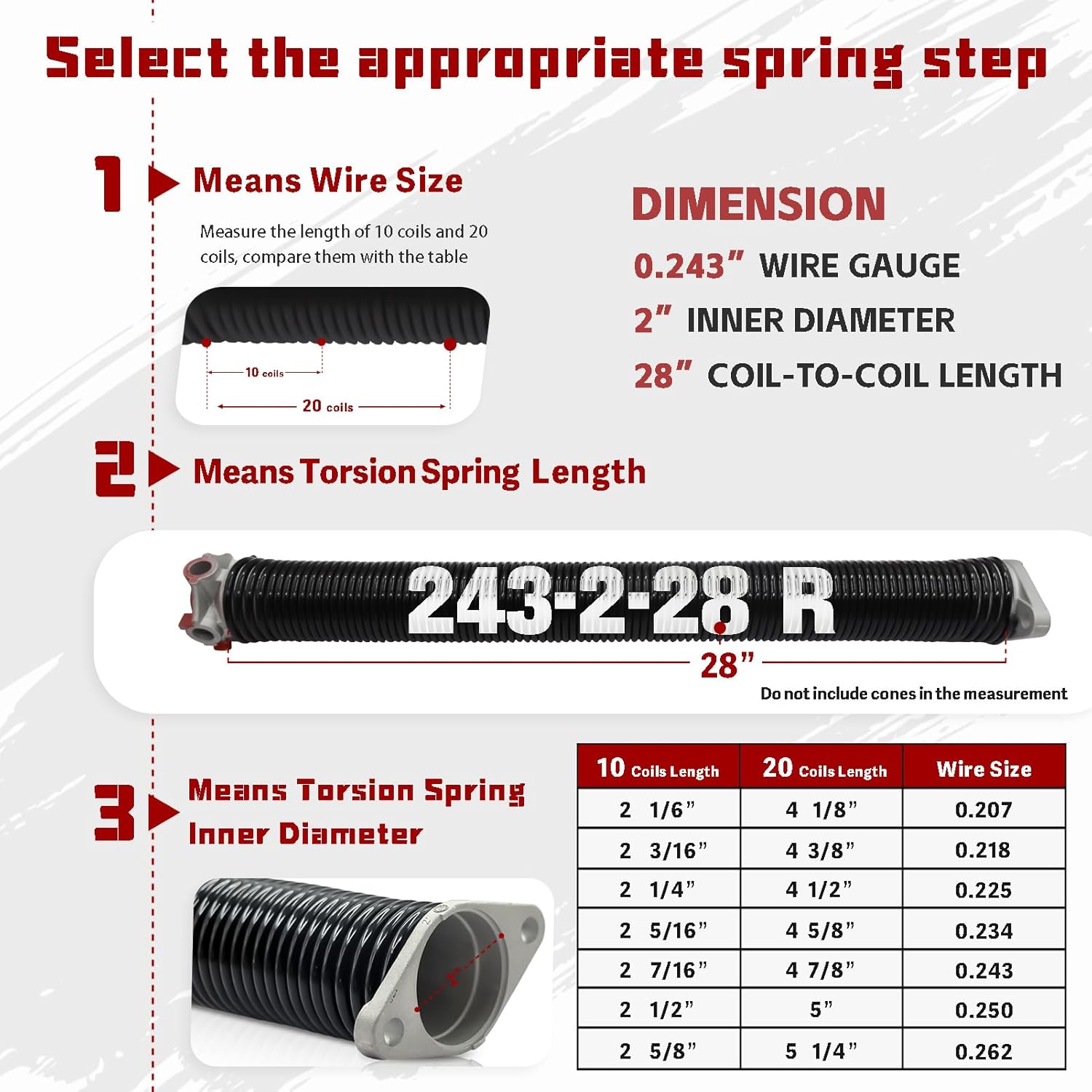 DEEPDREAM Garage Door Torsion Springs 2 Inch Diameter Spring Set with Non-Slip Winding Bar & Gloves, Black Heavy Duty Coated Spring with a Minimum of 18,000 Cycles (0.243X2''X28'')