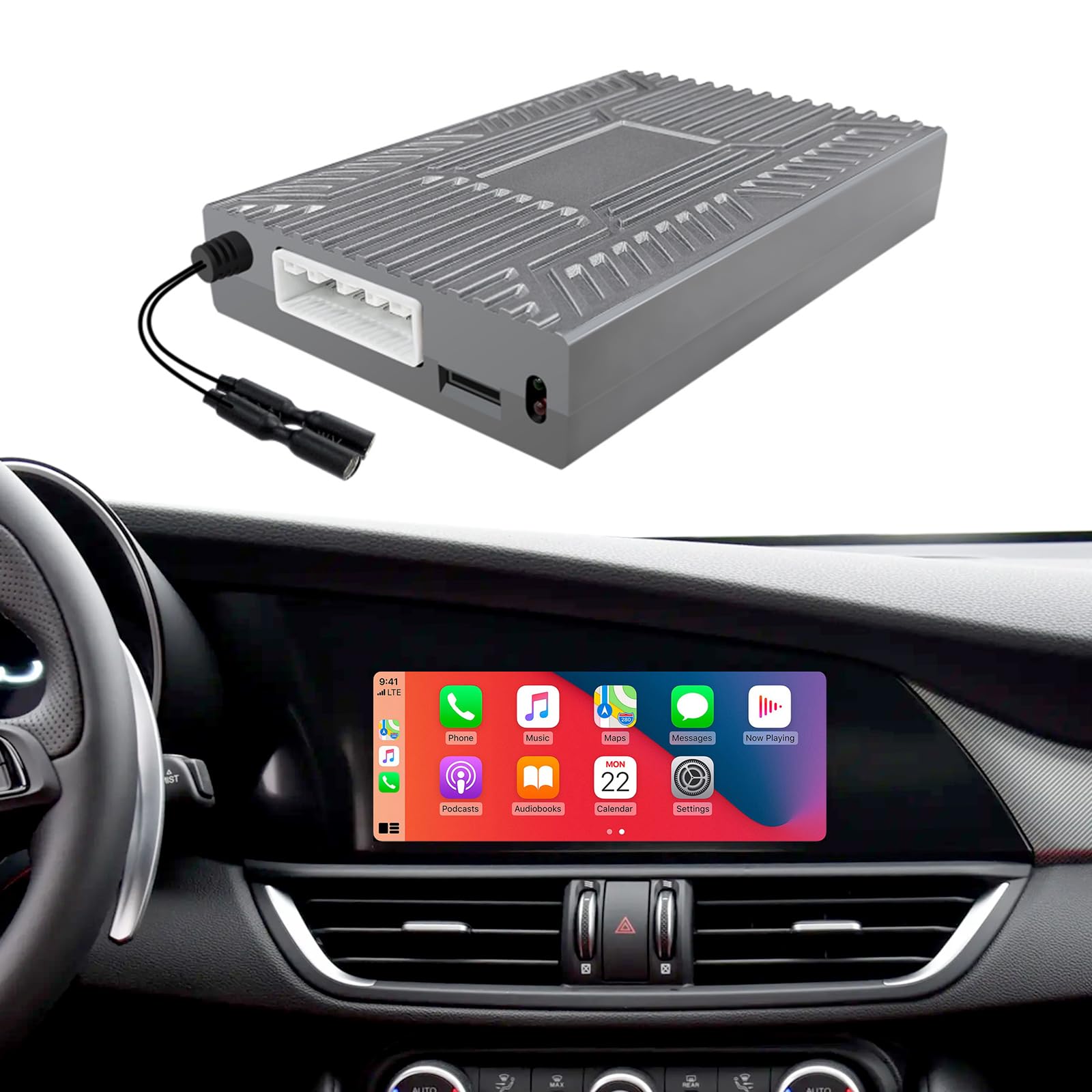 LEXXSON Wireless CarPlay & Android Auto Retrofit Kit Décodeur pour Alfa Romeo Giulia Stelvio 2017-2020, avec écran 6.5/8.8 po, Plug & Play, prise en charge de la commande et de la navigation Bluetooth
