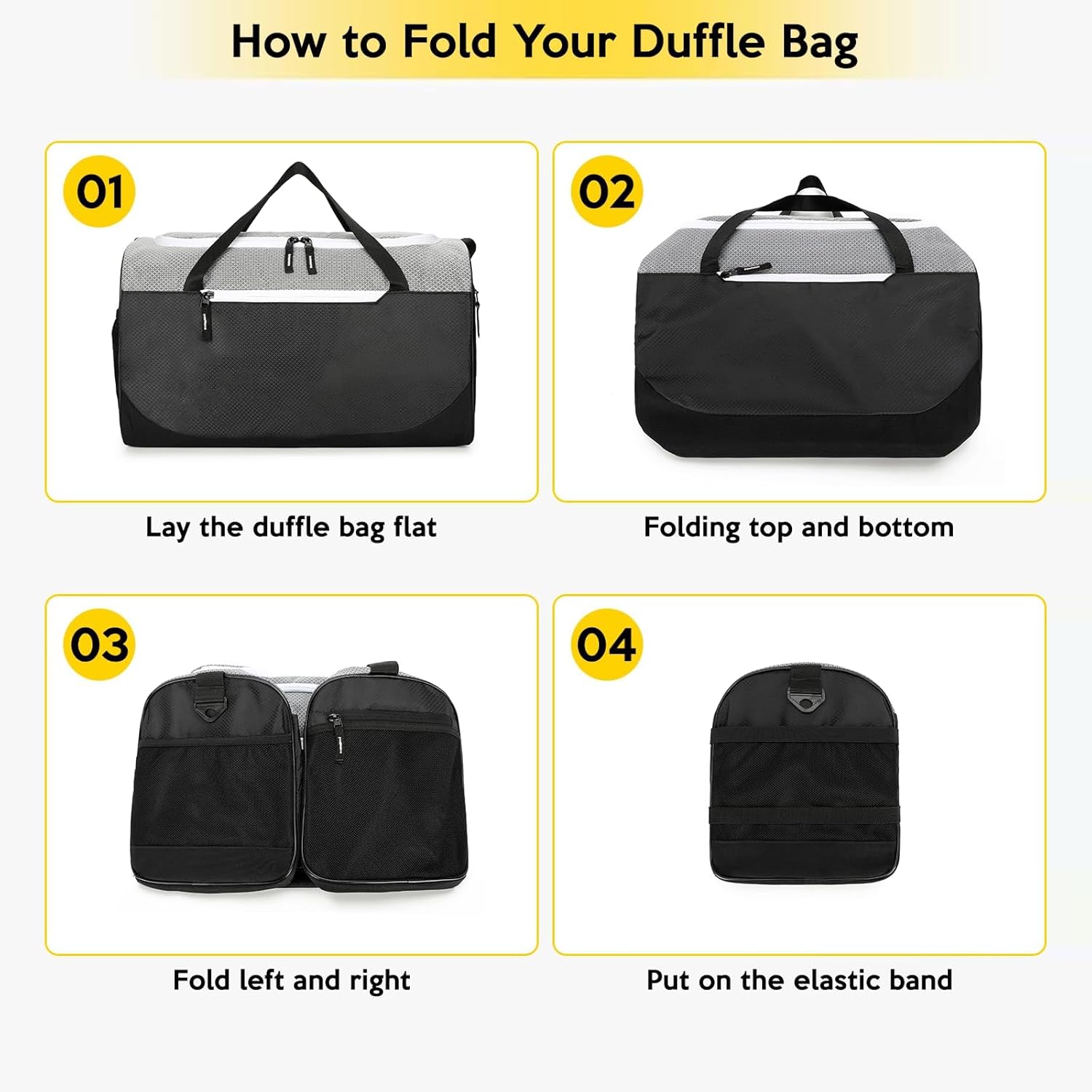 17 inch Small Gym Bag for Men, Foldable Duffle Bag for Travel, Carry On Duffel Bags for Airplanes, Black - Image 6