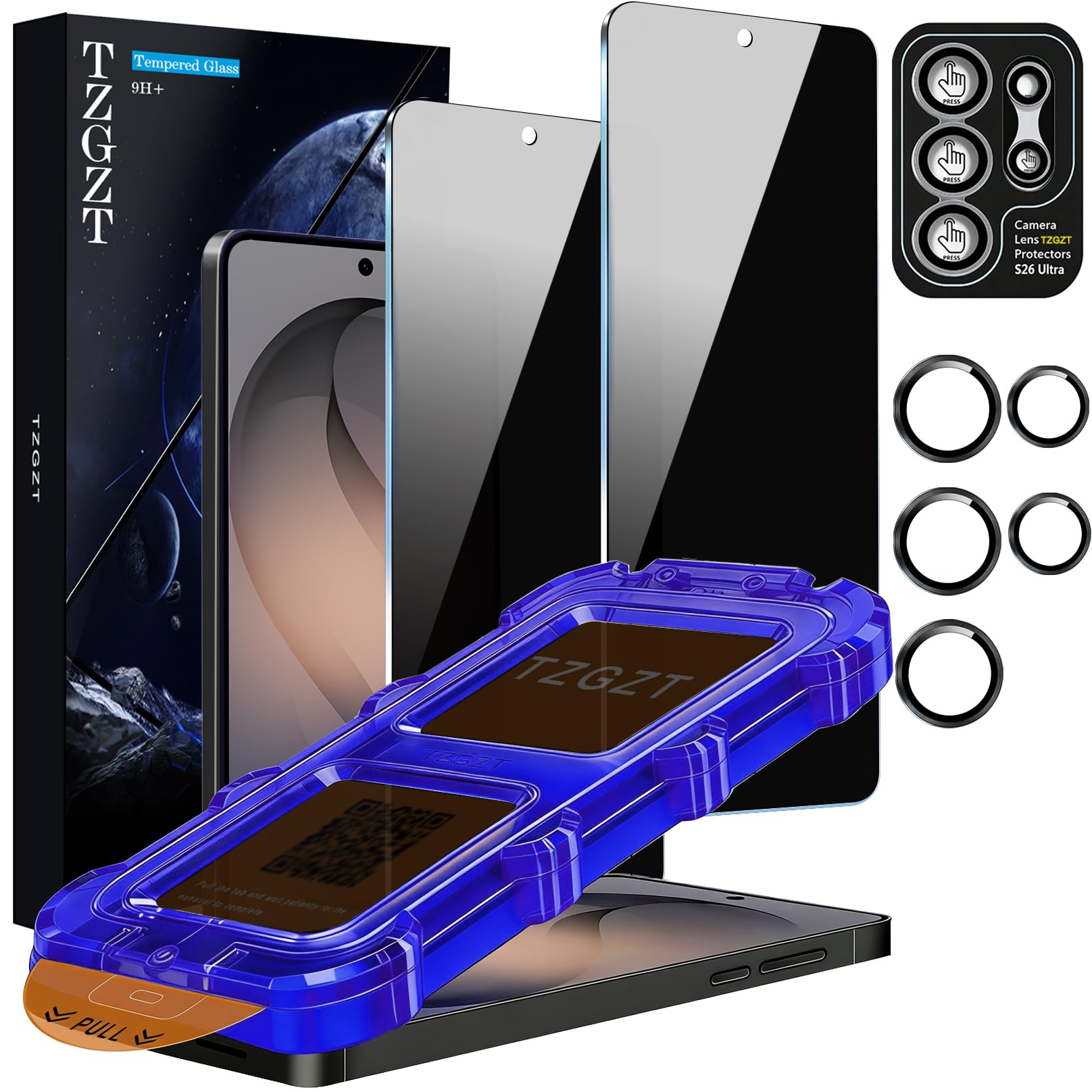 Photo 1 of ***FACTORY SEALED***TZGZT 2 Pack for Samsung Galaxy S26 Ultra Privacy Screen Protector, Private Tempered Glass Film, Aluminum Metal Camera Lens Protector Accessories, Automatic 0 Bubble Installation, Case Friendly***FACTORY SEALED***