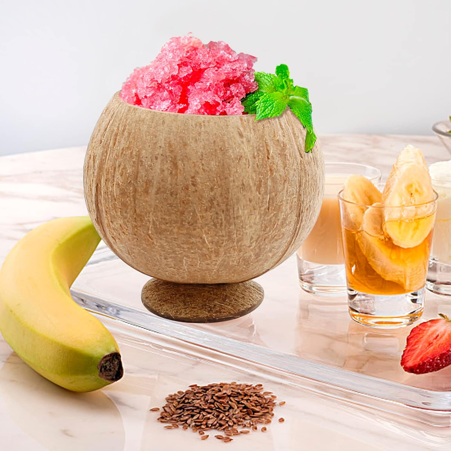 6 Pack Natural Coconut Shell Cups, 12oz Hawaiian Theme Luau Party Cups Supplies, Polished Coconut Bowls