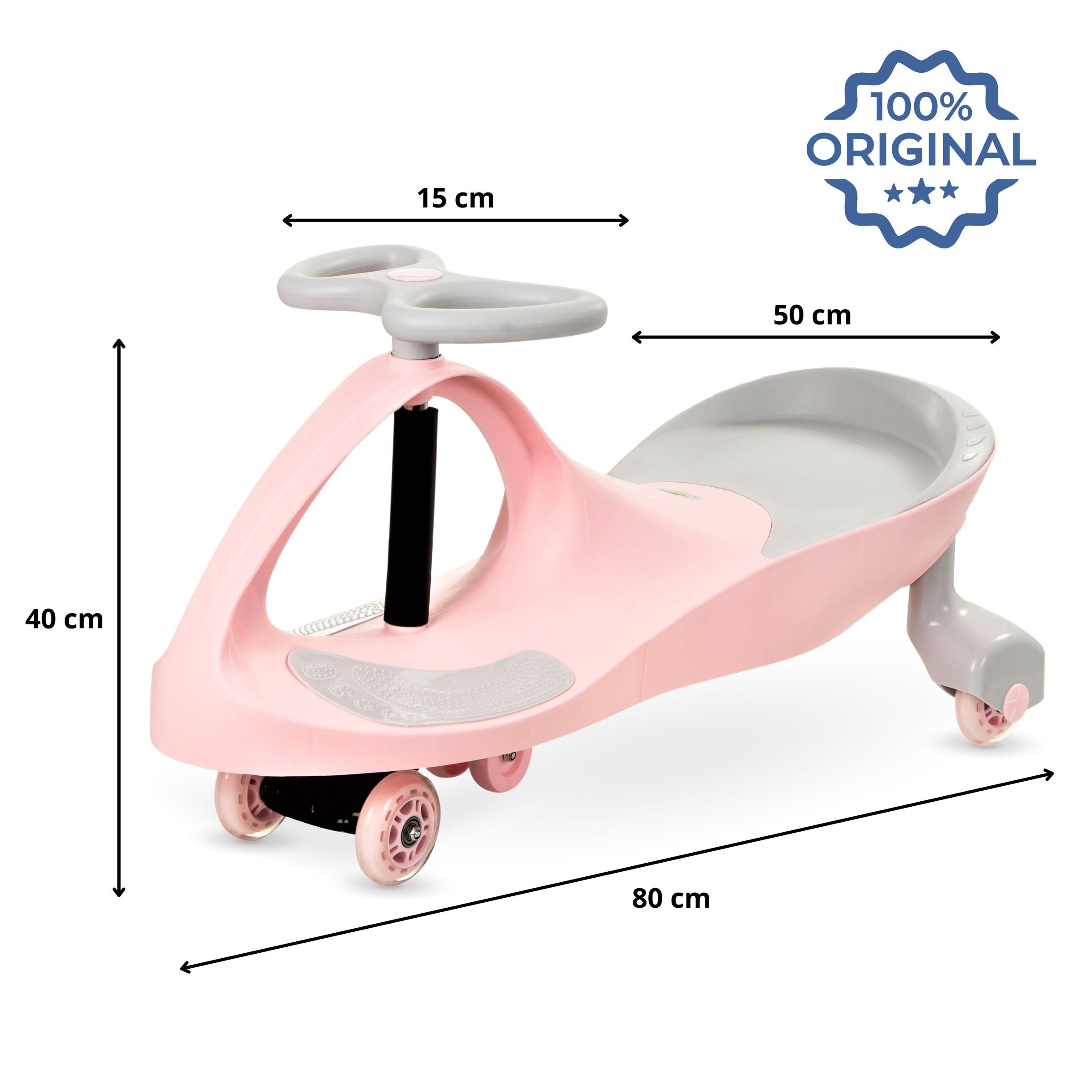 Jeździk dla Dzieci 3+, Samochodzik TwistCar, Auto dla Malucha, Pojazd dla Chłopca i Dziewczynki, Autko Twist Car z Kierownicą, Kauczukowe Koła, Obciążenie do 120 kg, Różowy LED