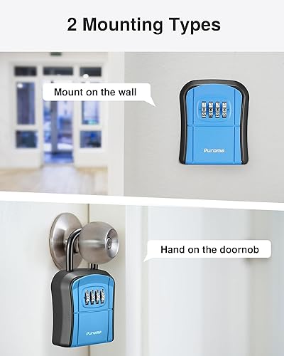 Miniatura 9 de Puroma Caja de cerradura de llave, caja de seguridad portátil de combinación para montar en la pared, caja de almacenamiento de llaves para llaves