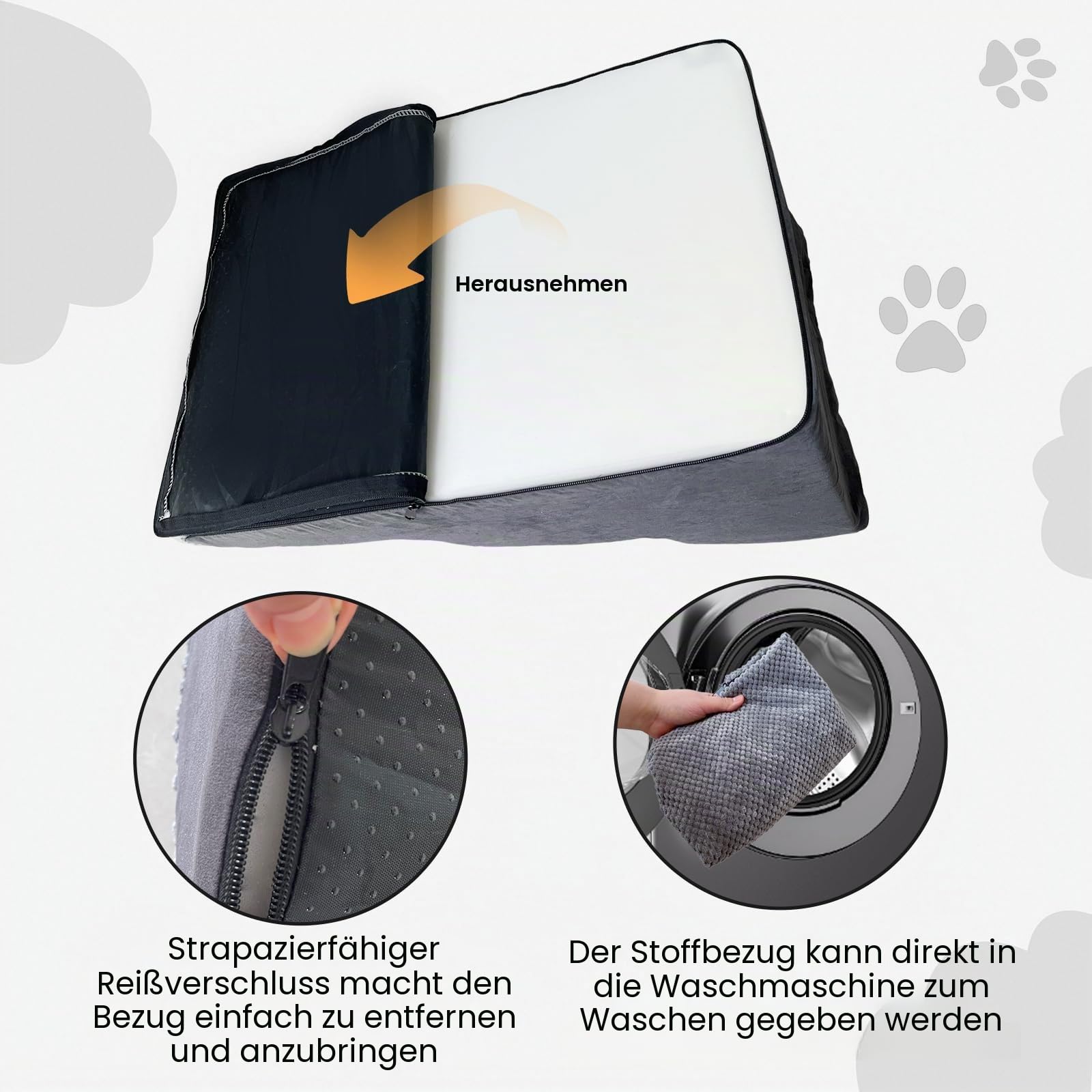 Haustiertreppe für kleine Hunde und Katzen - Komfortables geschwungenes Design, wasserdichte Abdeckung, hochdichte Schaumstoffstufen, langlebig und leicht, 3-lagige Struktur, 55,1 x 39,9 x 35,1 cm