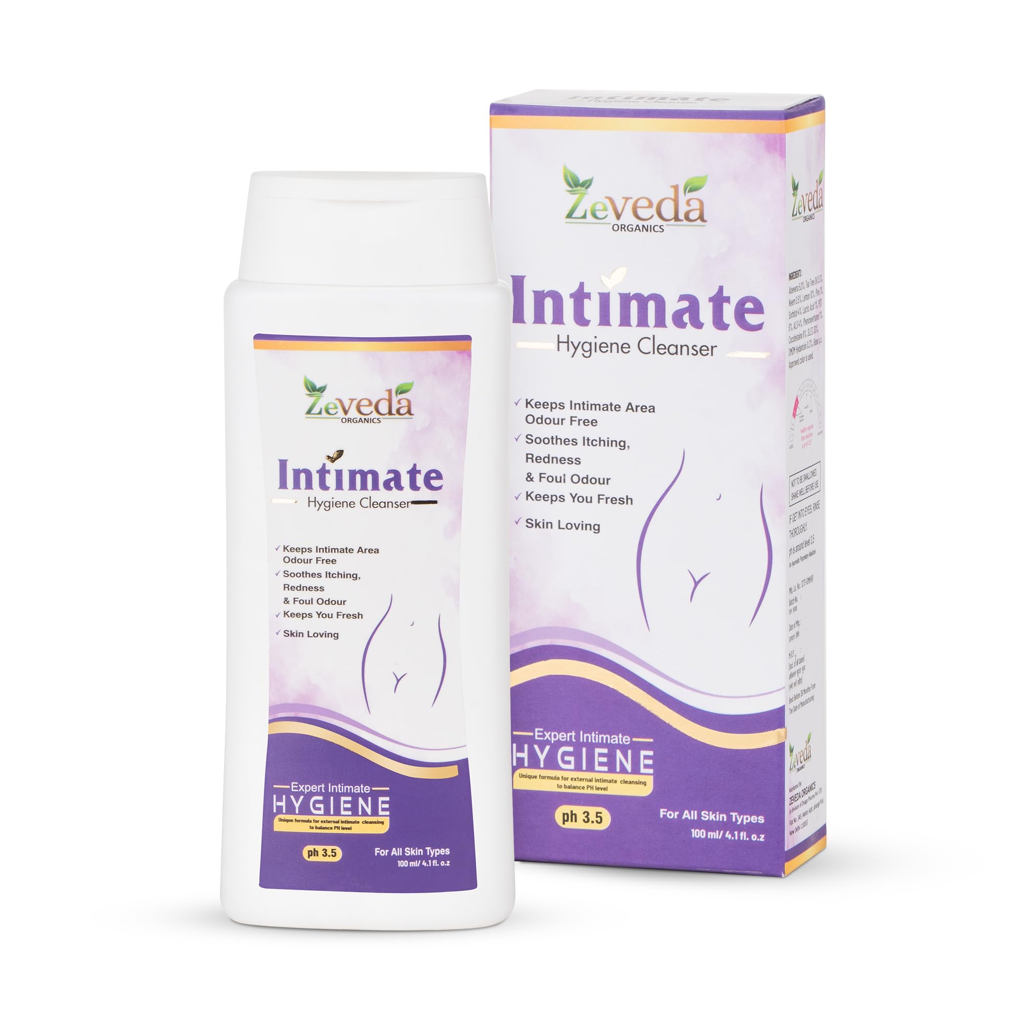 Zeveda Organic - Intimate Hygiene Cleanser | Intimate wash for women | Hygiene & care for private parts | Infused with natural ingredients | Natural pH Balance | Suitable for All Skin Types | 100ml