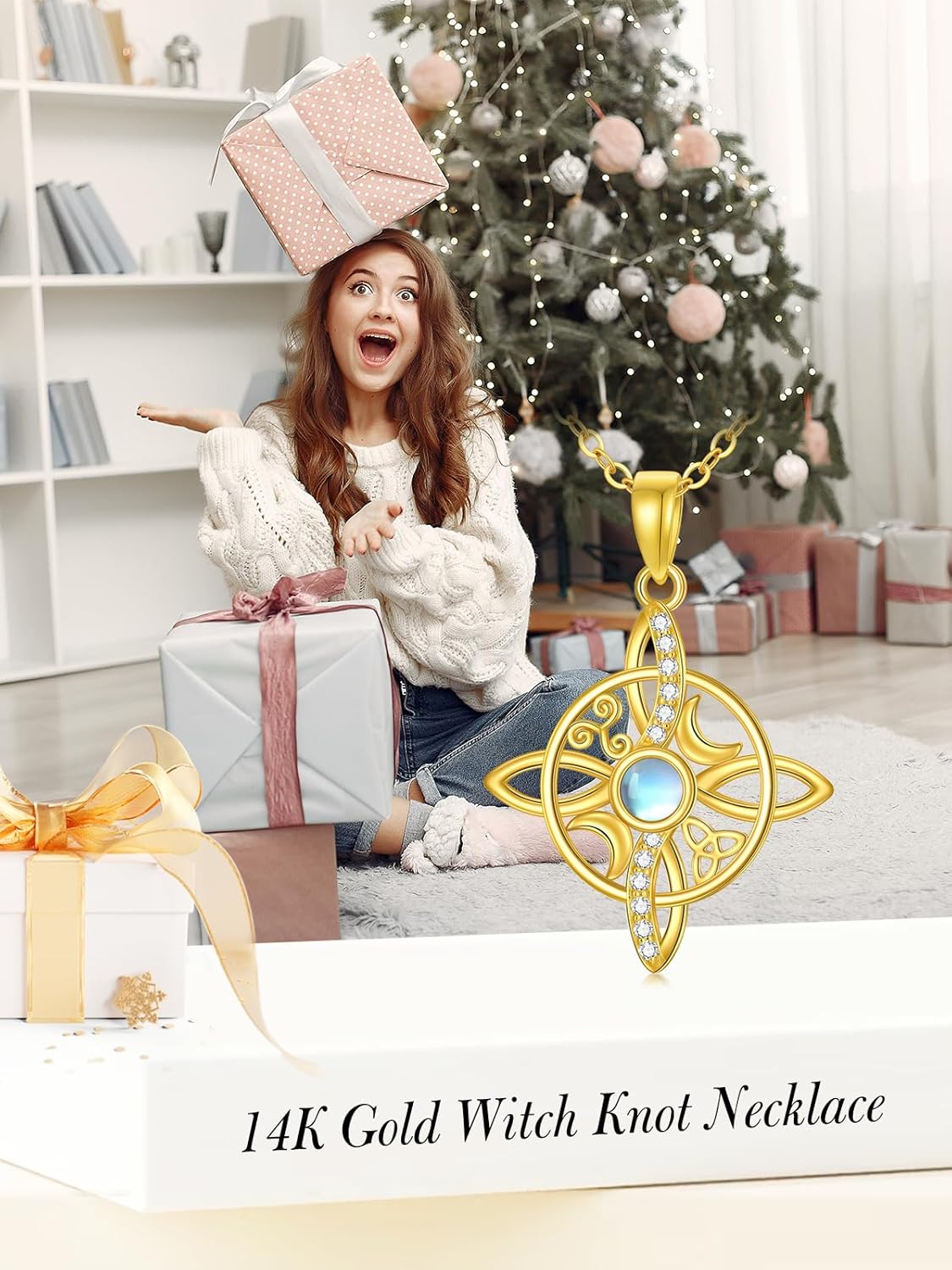 14K Solid Gold Celtic Knot Necklace for Women, Real Gold Amulet Pendant, Irish Pendant Necklace, Jewelry Mother's Day Birthday Gifts for Women, Girlfriend, Wife, Mom, Her - Image 5