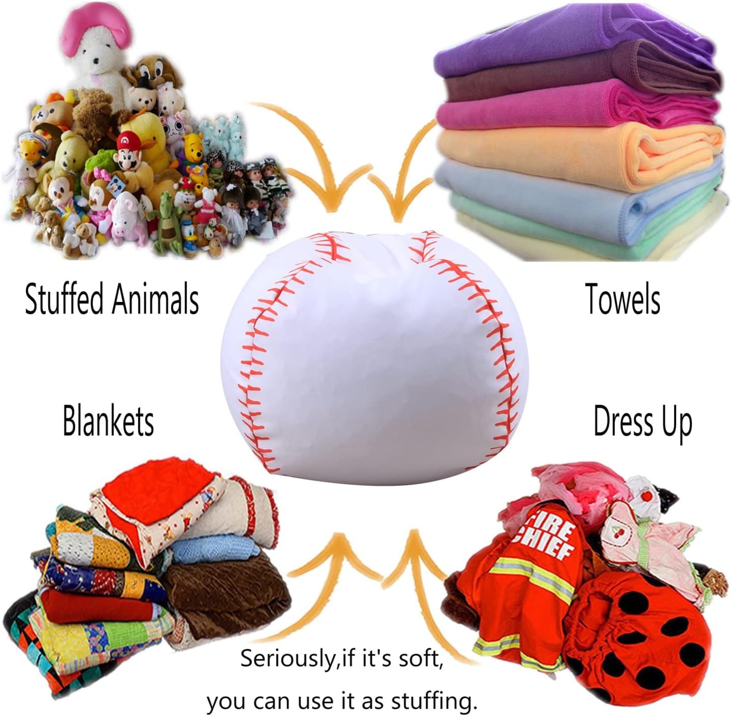 Comfy Faux Fur Bean Bag Chair Cover Bean Bag Chair Cover (No Filler) Sofa Cover for Teens Adults Or Living Room Sofa Bed (Size : 38in, Style : Baseball)